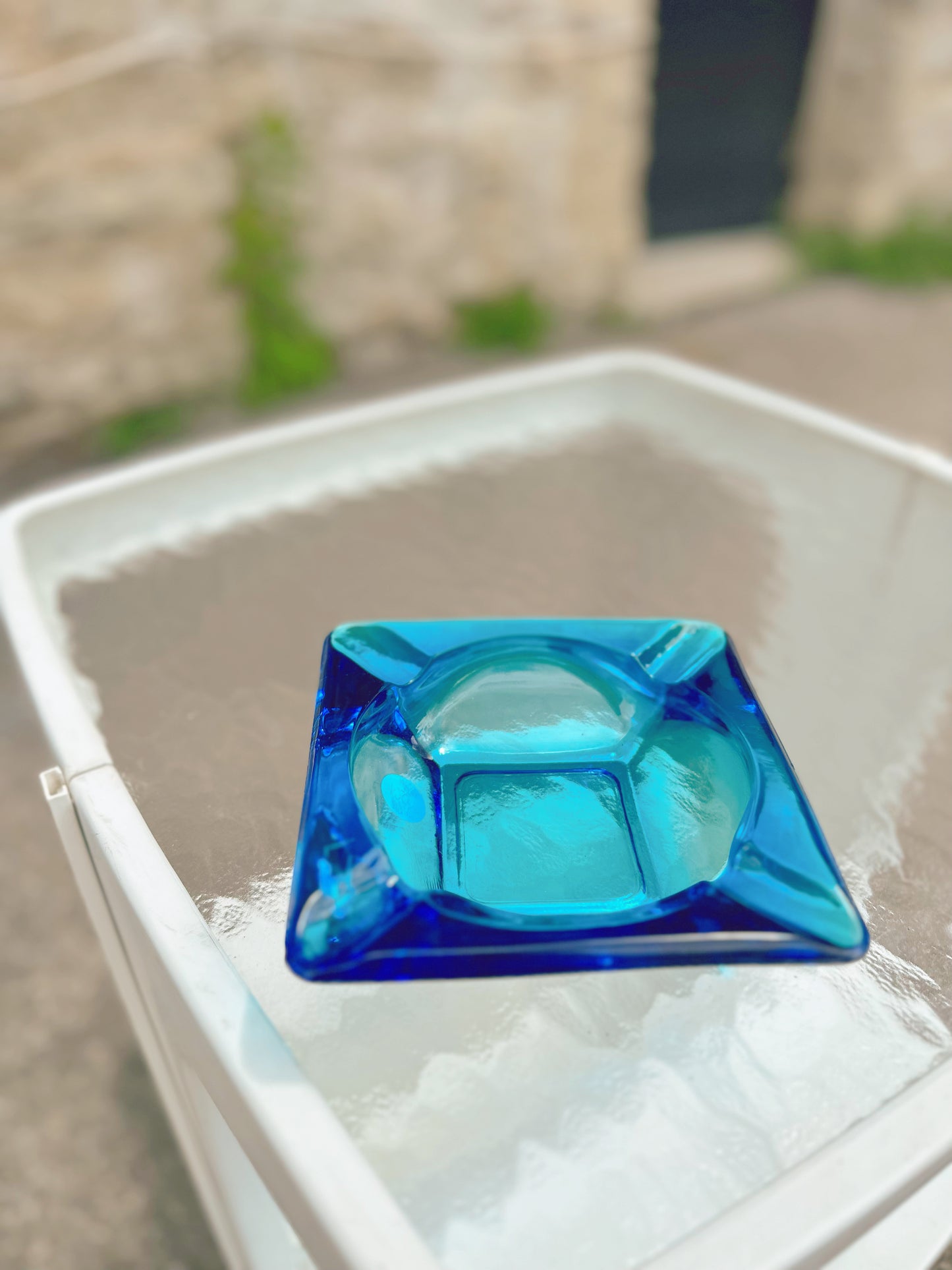 Blue glass ashtray