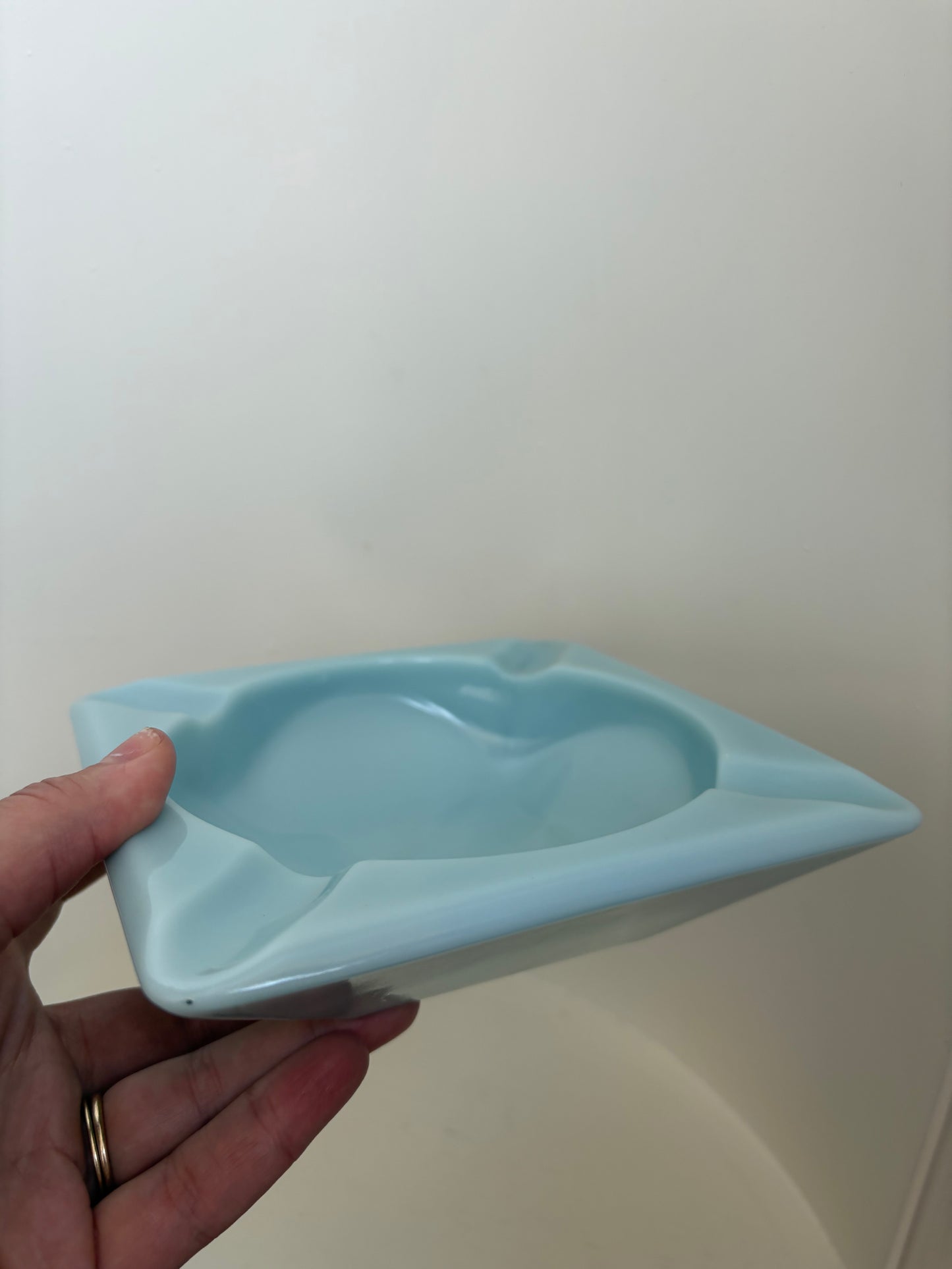 Vintage Delphite Turquoise Blue Milk Glass 5 7/8" Square Ashtray Fire King