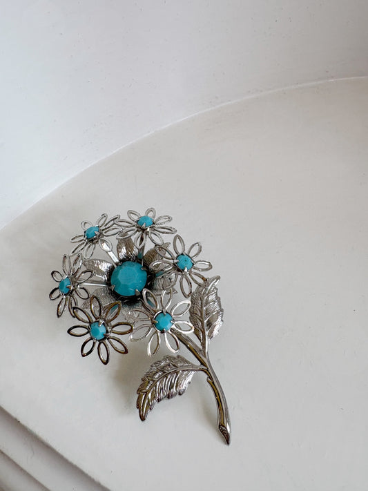 Brooch #9 - blue & silver flower