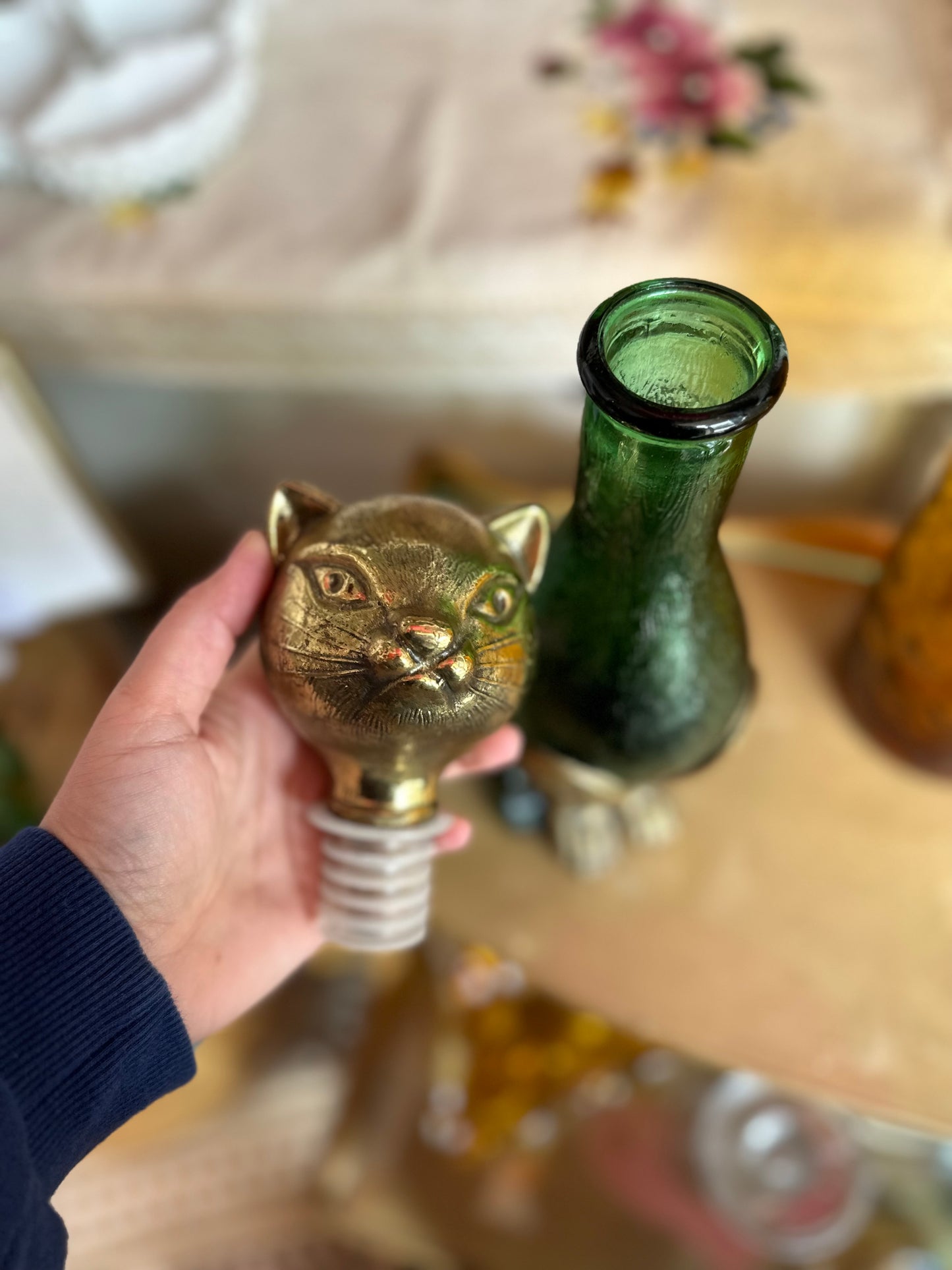 Empoli Glass Cat decanter with brass details