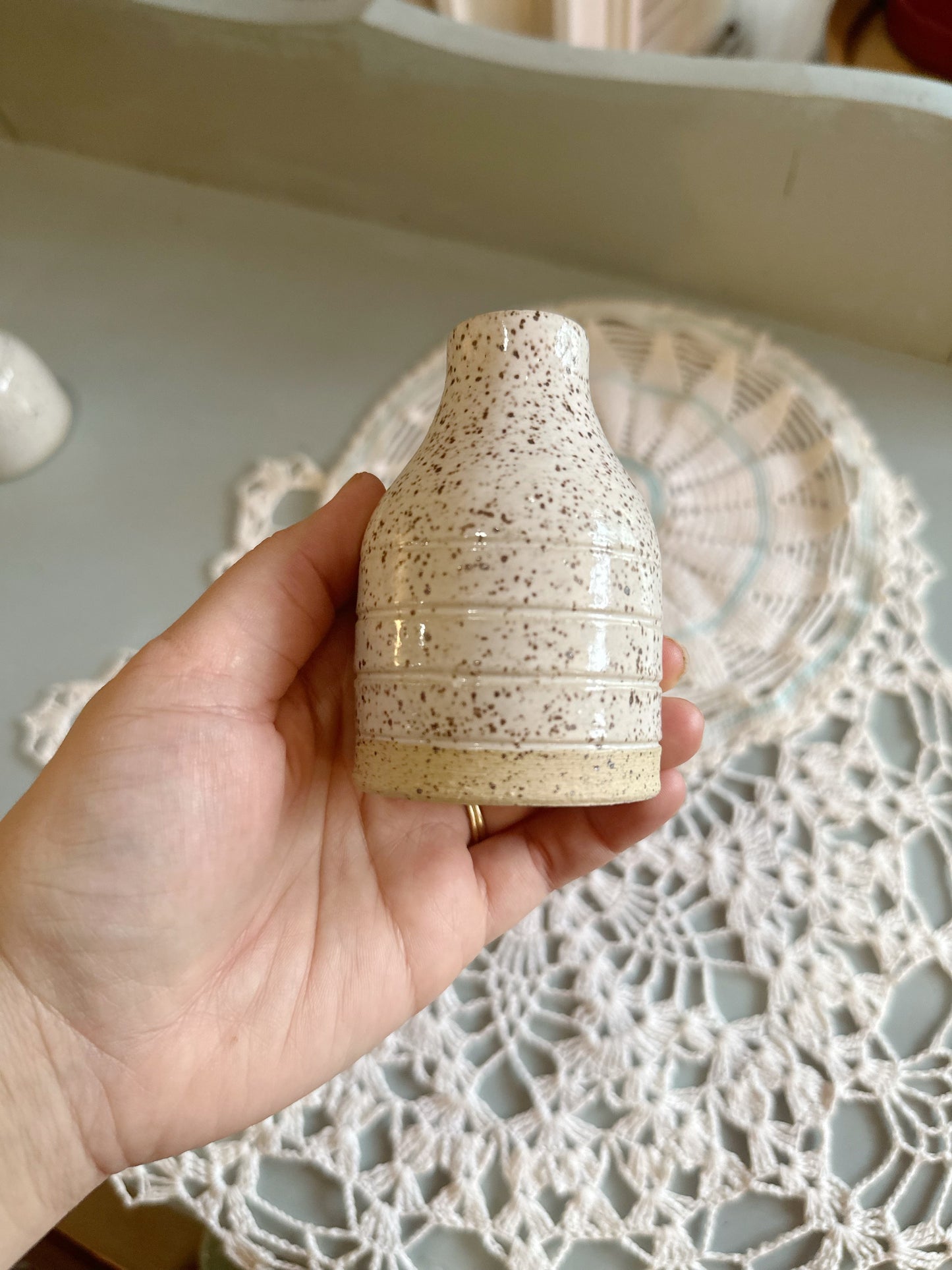 Artisan pottery - small ridged vase