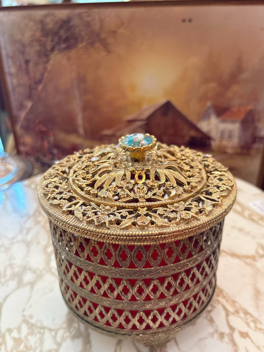 Hollywood Regency large Round trinket dish - missing some gems