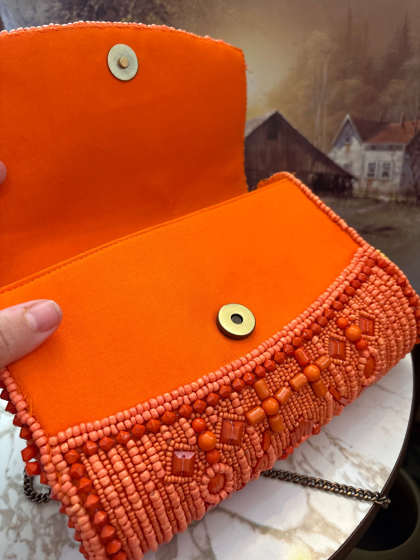Antik Kraft orange beaded bag