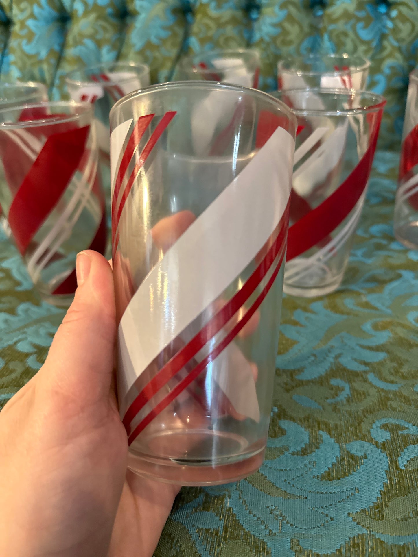 Set of 8 white and red striped cups