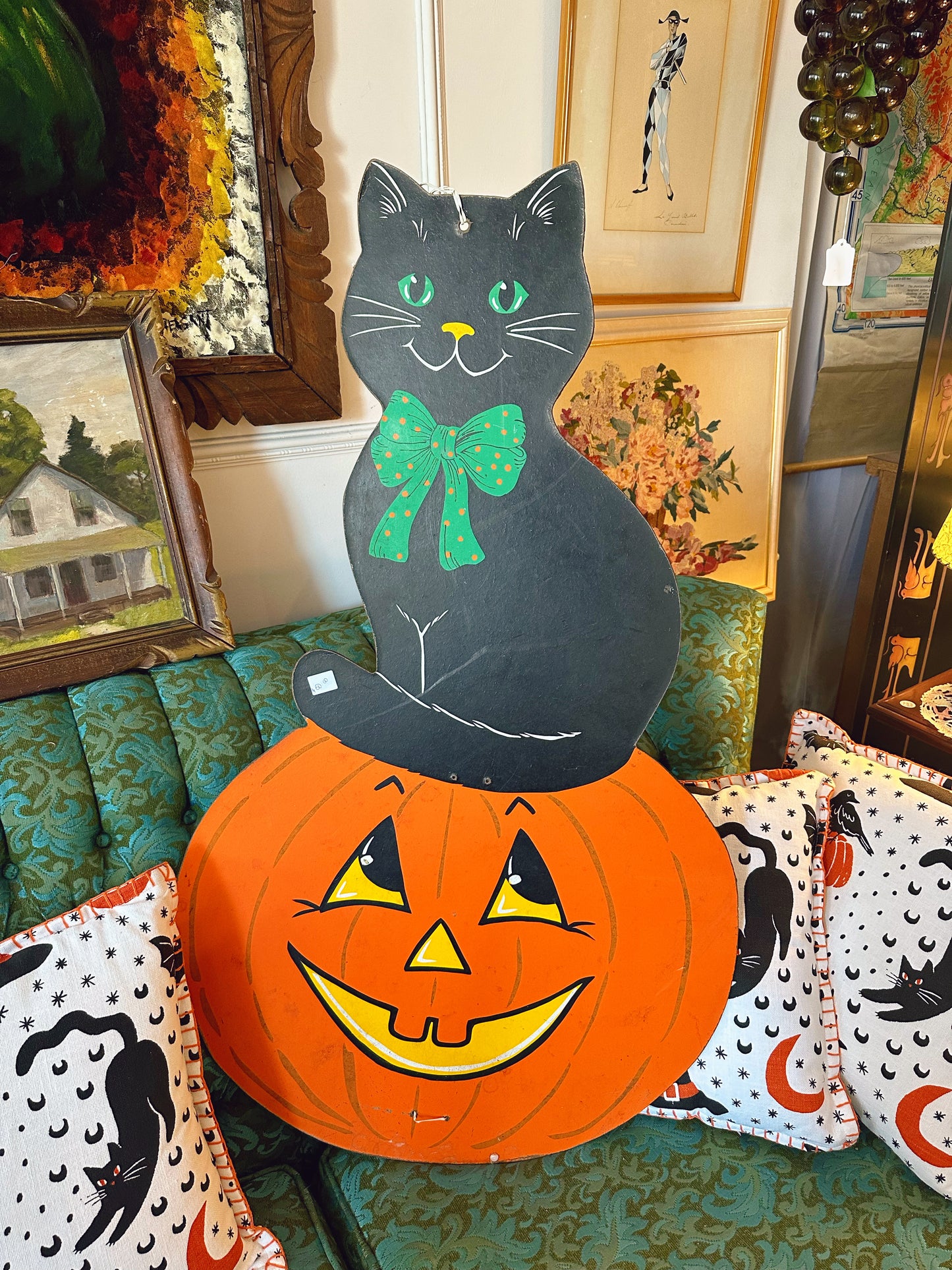 Large wood Halloween cutout, hand painted cat (2 available)