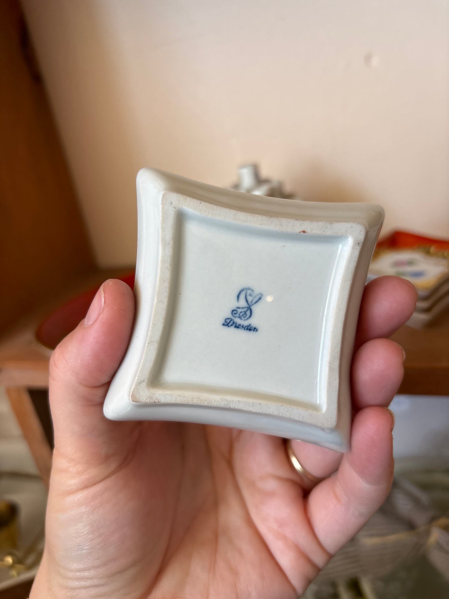 Dresden Hand Painted Cigarette Holder with small ashtrays - Mid Century