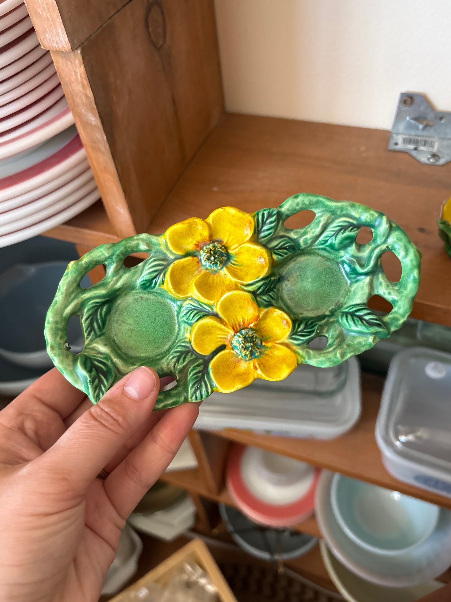 Yellow rosebud salt & pepper shakers with tray