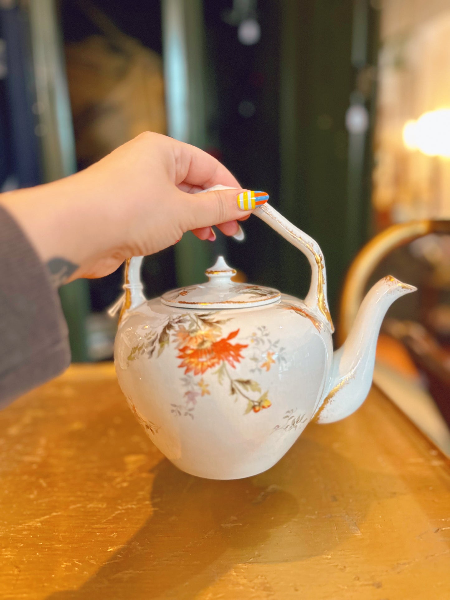 Orange florals China teapot