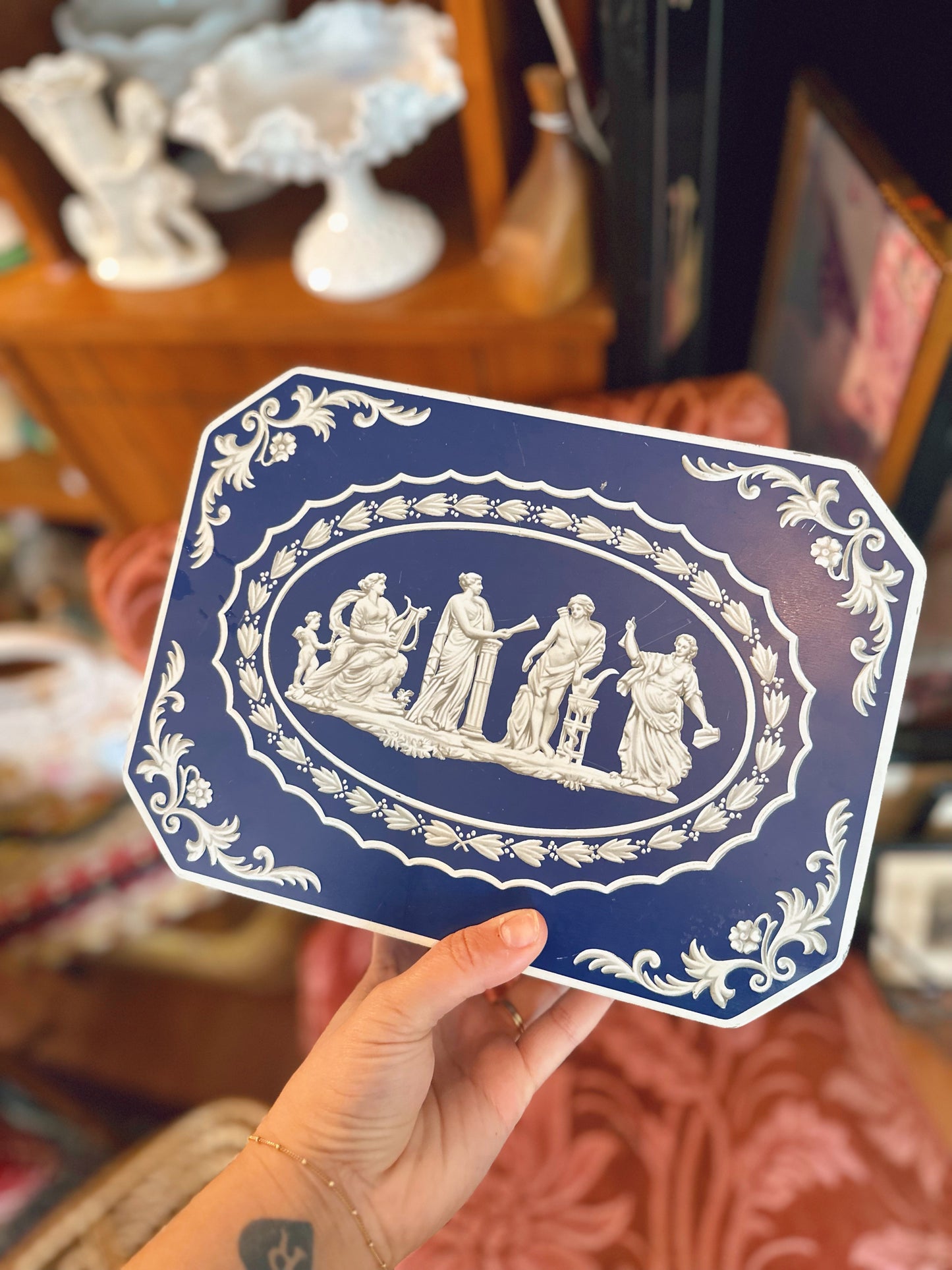 Blue & white biscuit tin