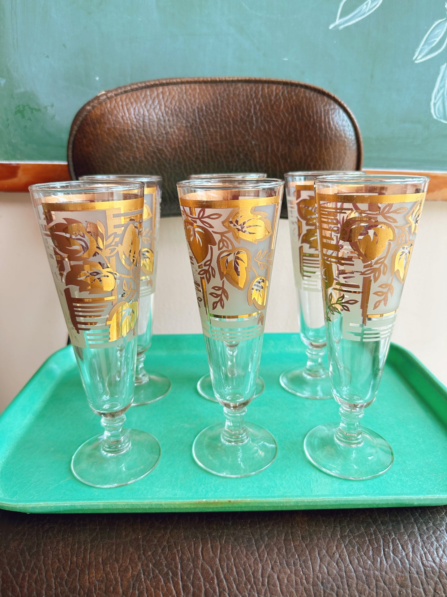 Set of 6 1950s champagne flutes