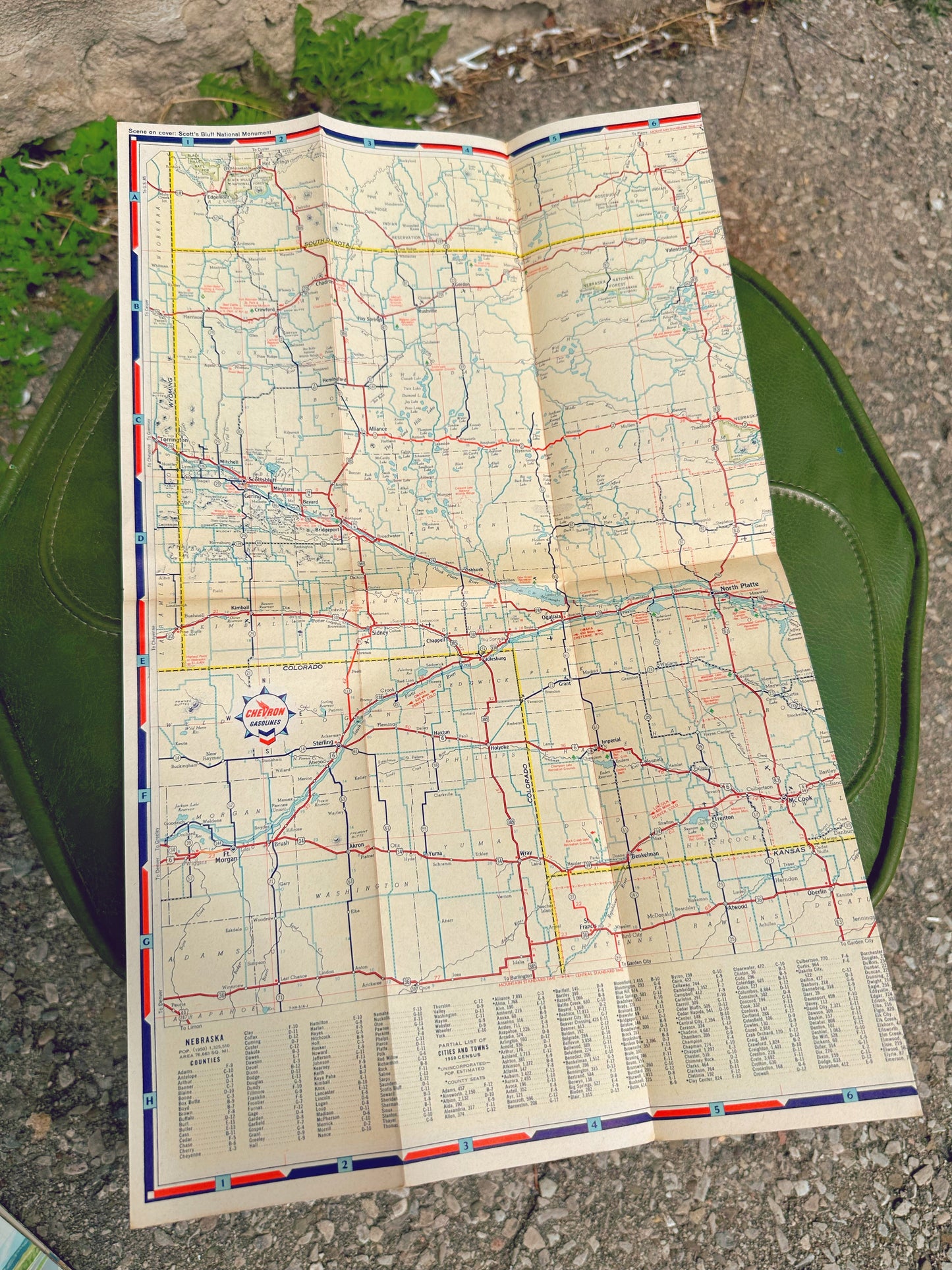 Vintage Nebraska Map - Chevron Gasolines