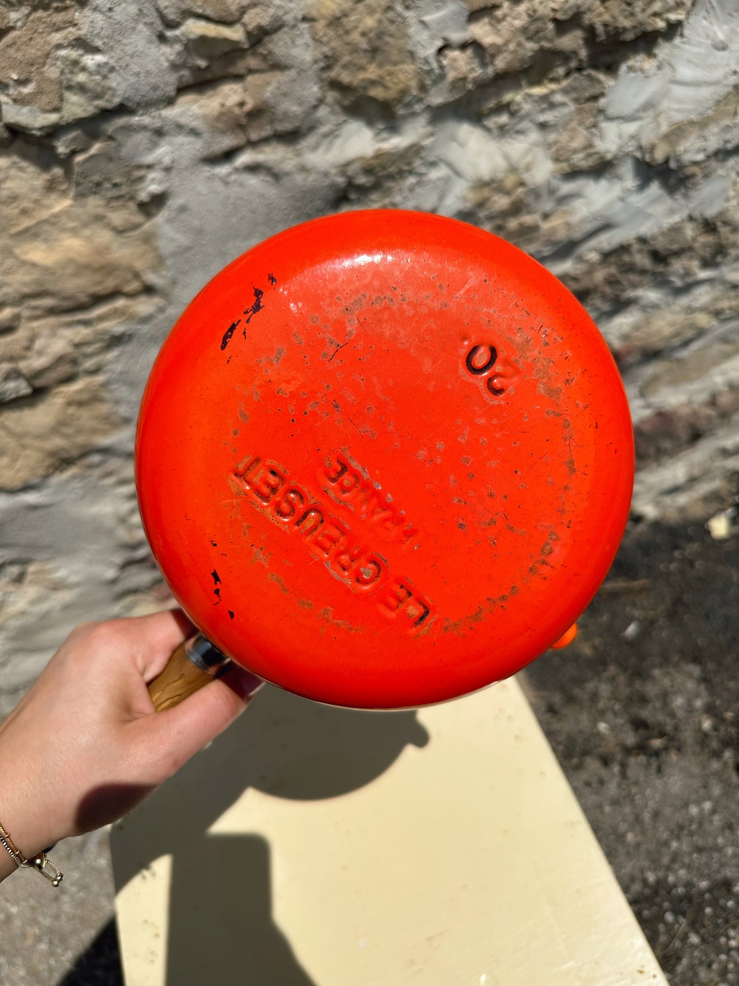 French Le Creuset Orange Enamel Small Saucepan with Spout