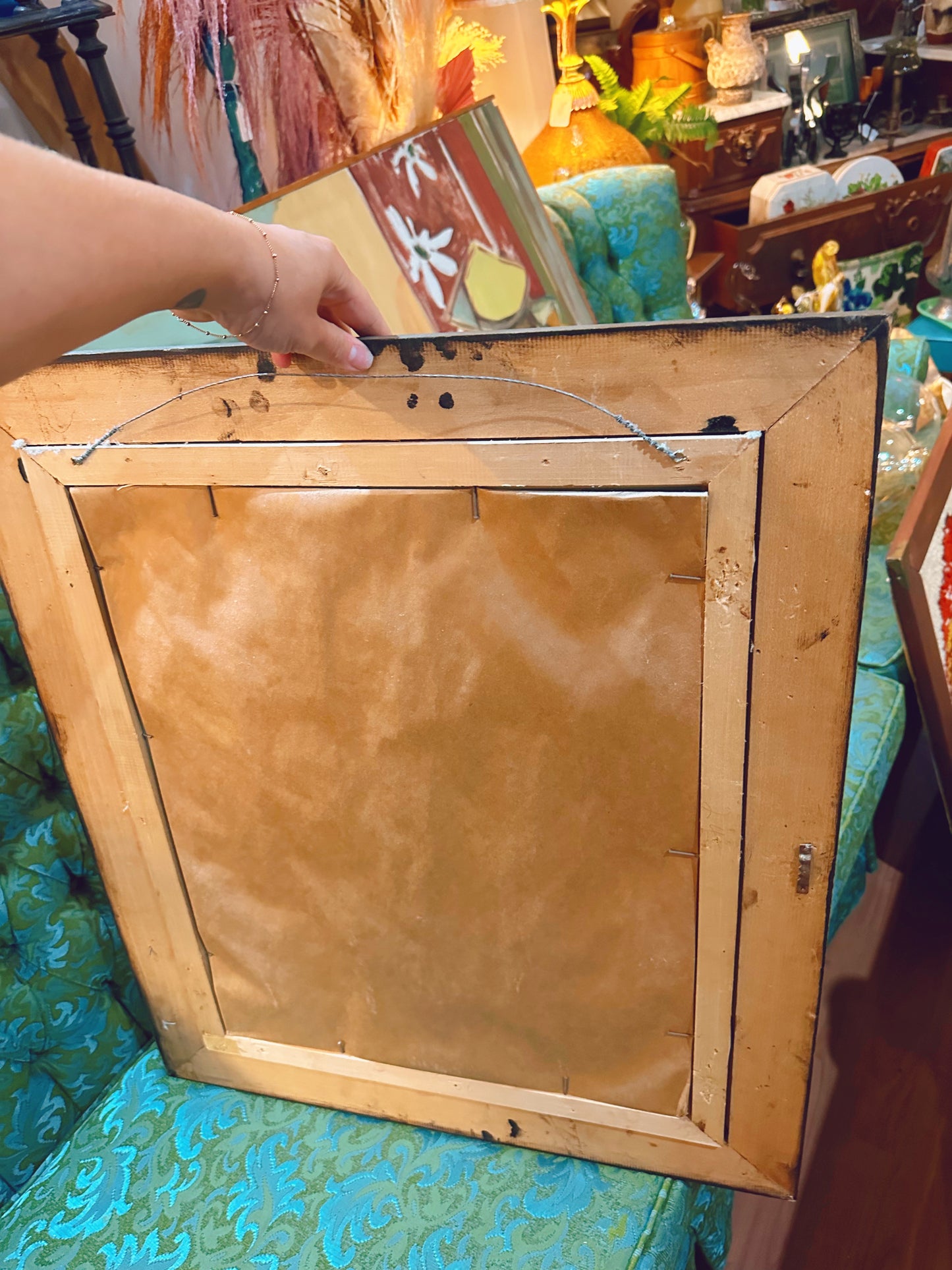 Large rectangular mirror with gold wooden frame