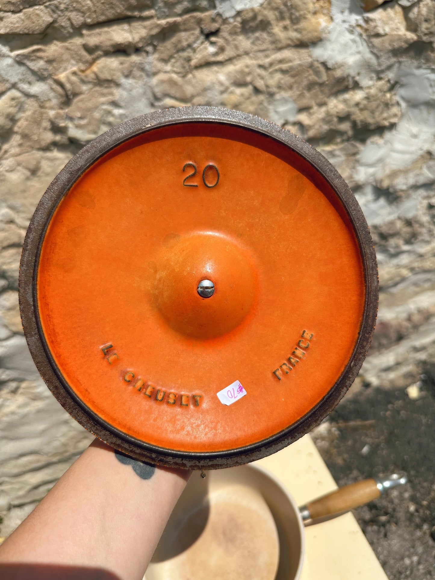 French Le Creuset Orange Enamel Small Saucepan with Spout