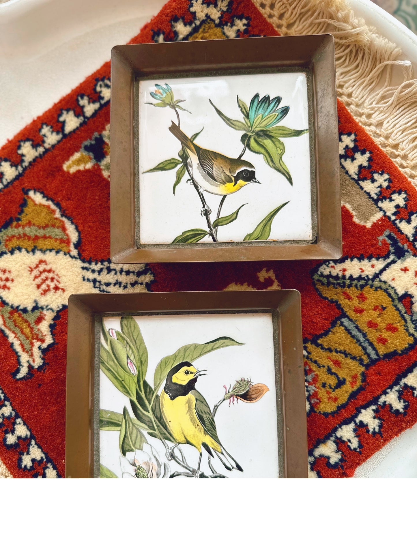 Pair of framed tiles - birds