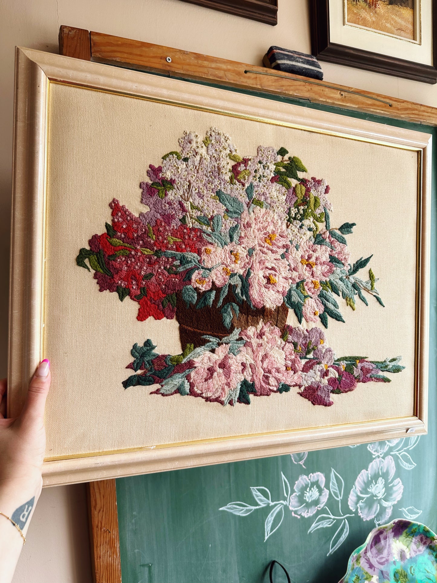 Floral Embroidery framed Wall art