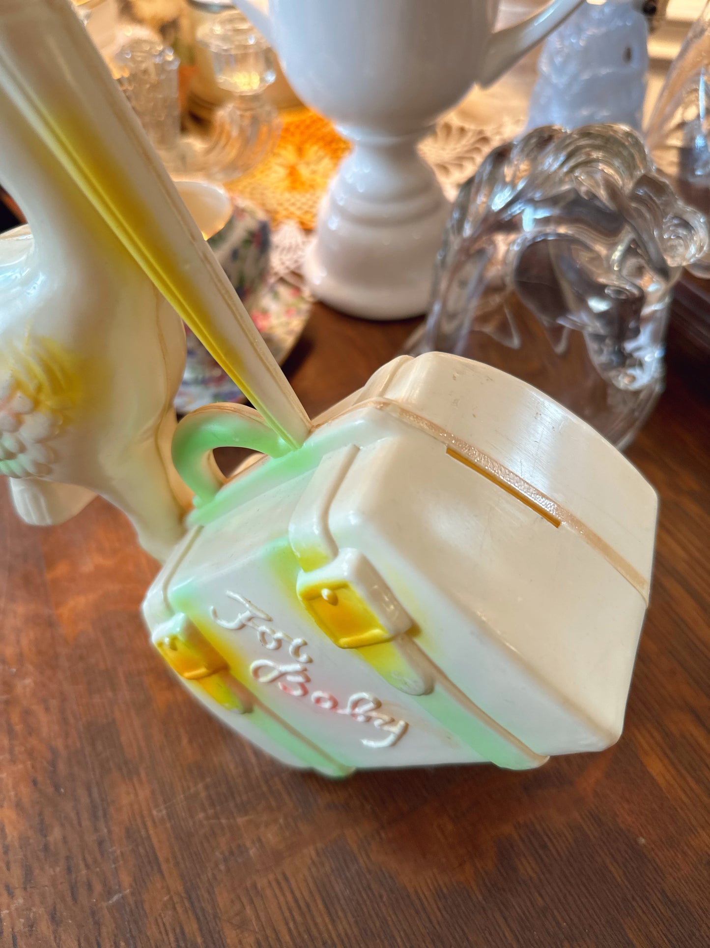 Mid century For baby stork & suitcase piggy bank