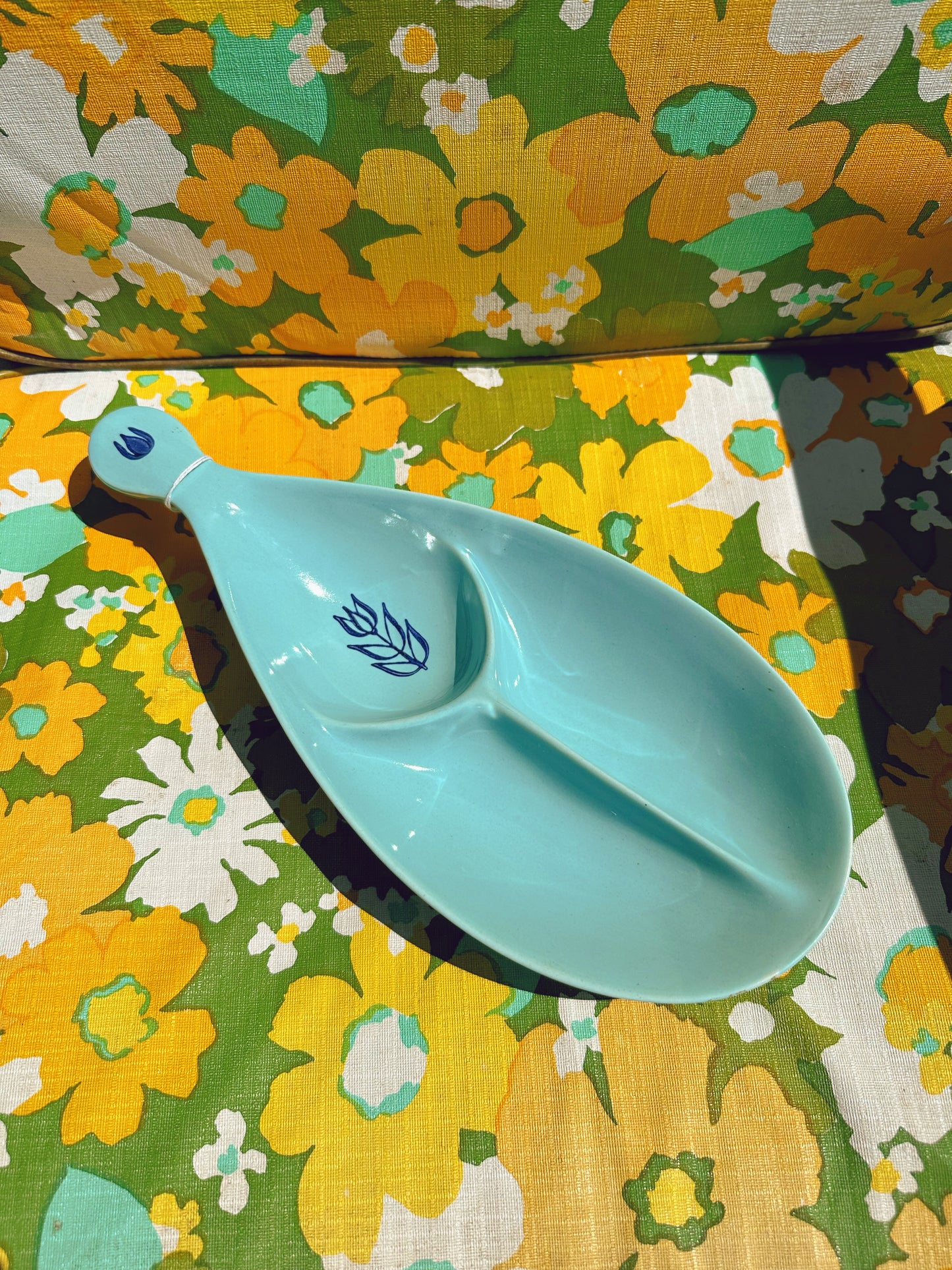 Cronin Pottery Blue Tulip Divided Serving Dish