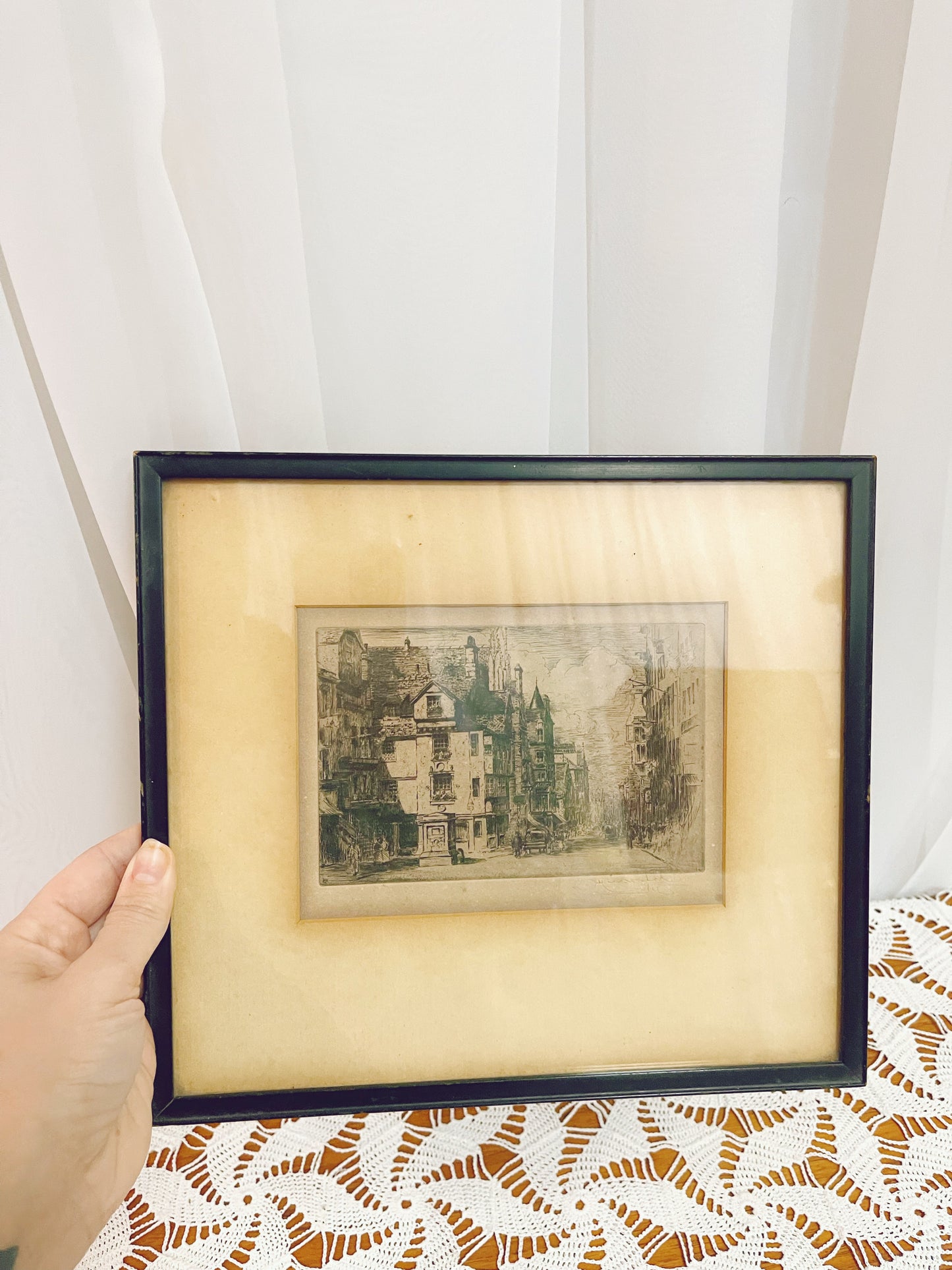 Framed Early 20th century engraving signed