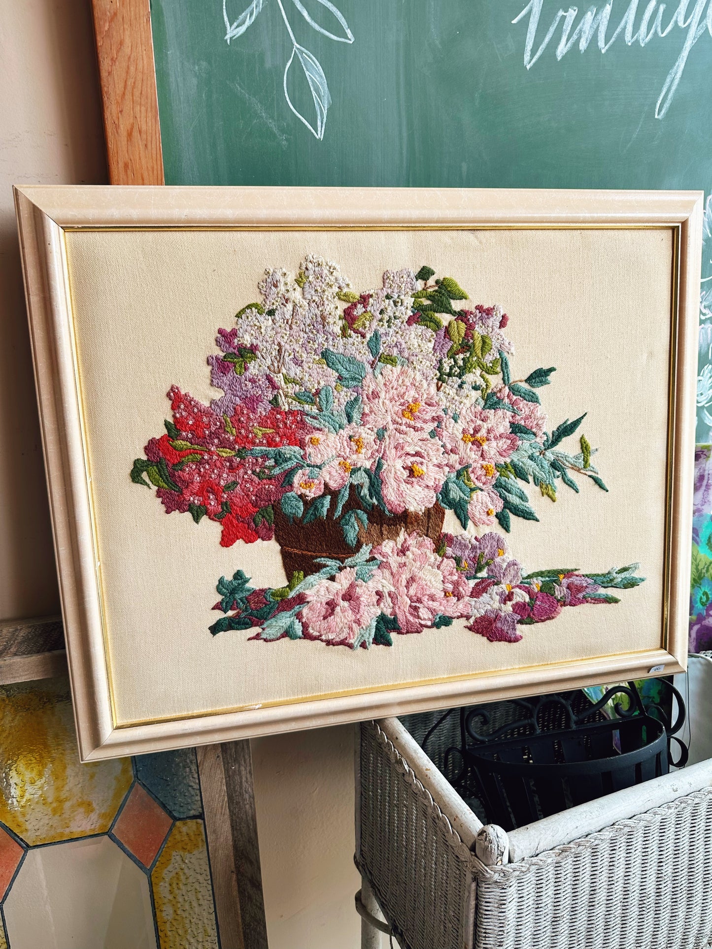 Floral Embroidery framed Wall art