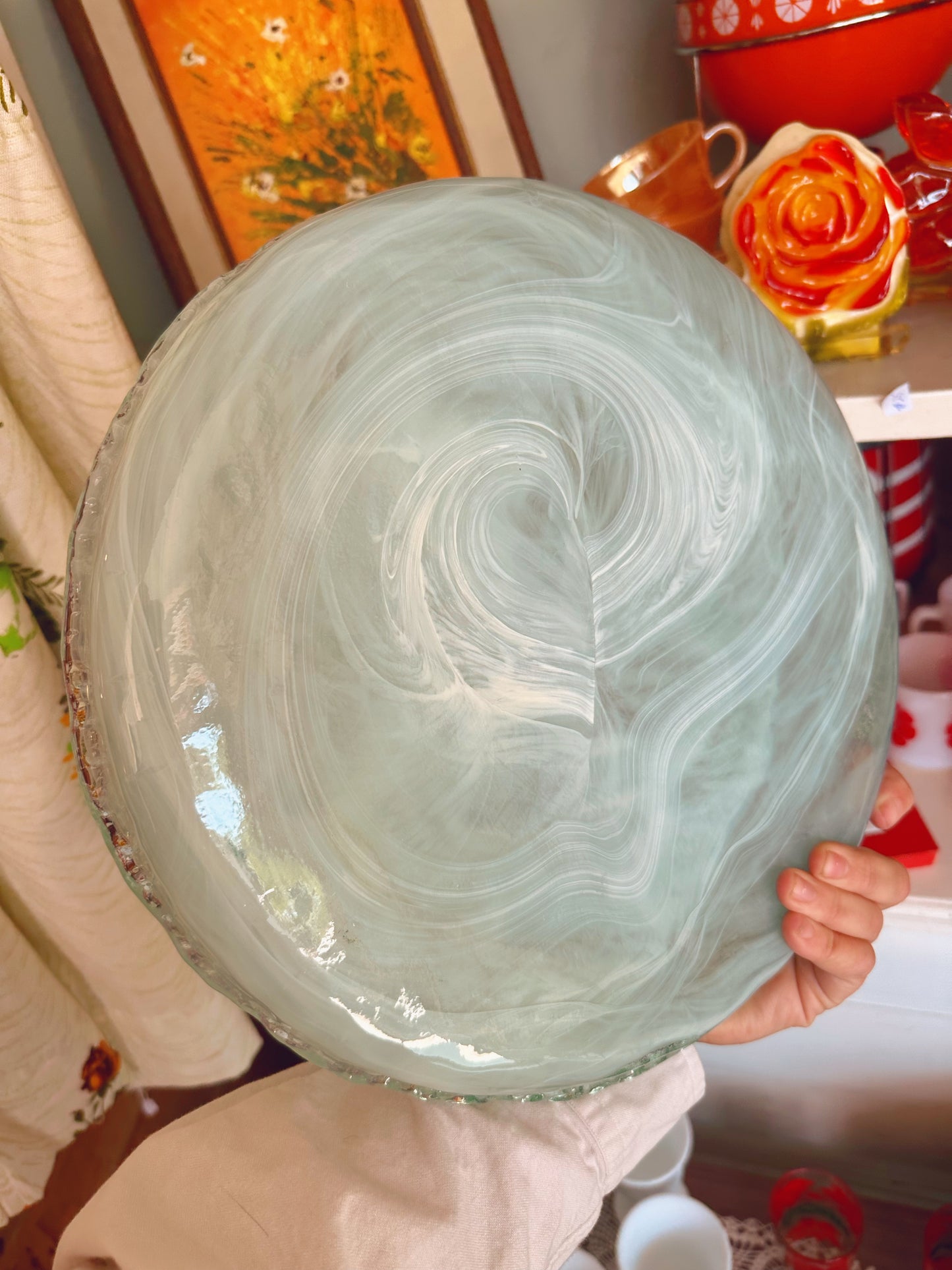 Large Art Glass Tray - pale blue