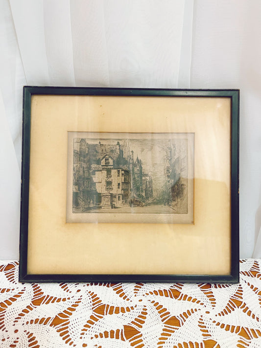 Framed Early 20th century engraving signed