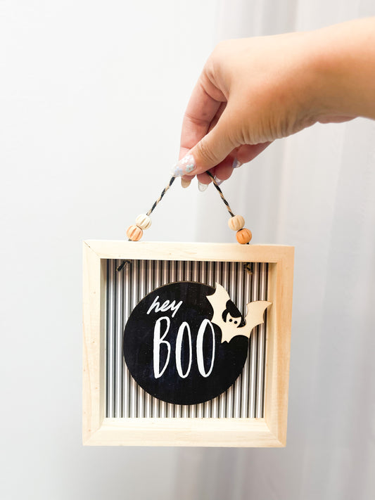 Hey Boo Sign with Stripe Background