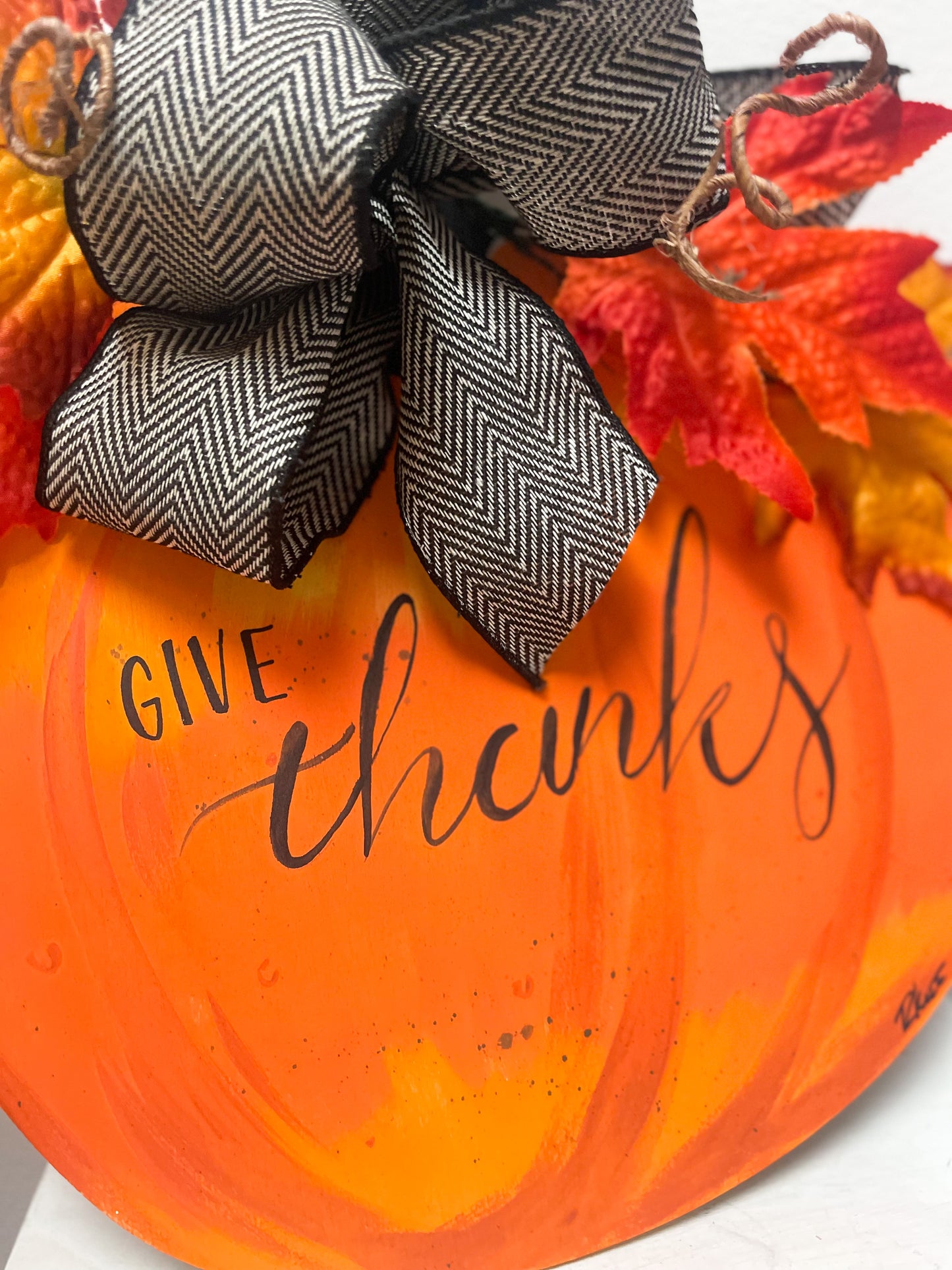 Hand Painted Give Thanks Pumpkin sign