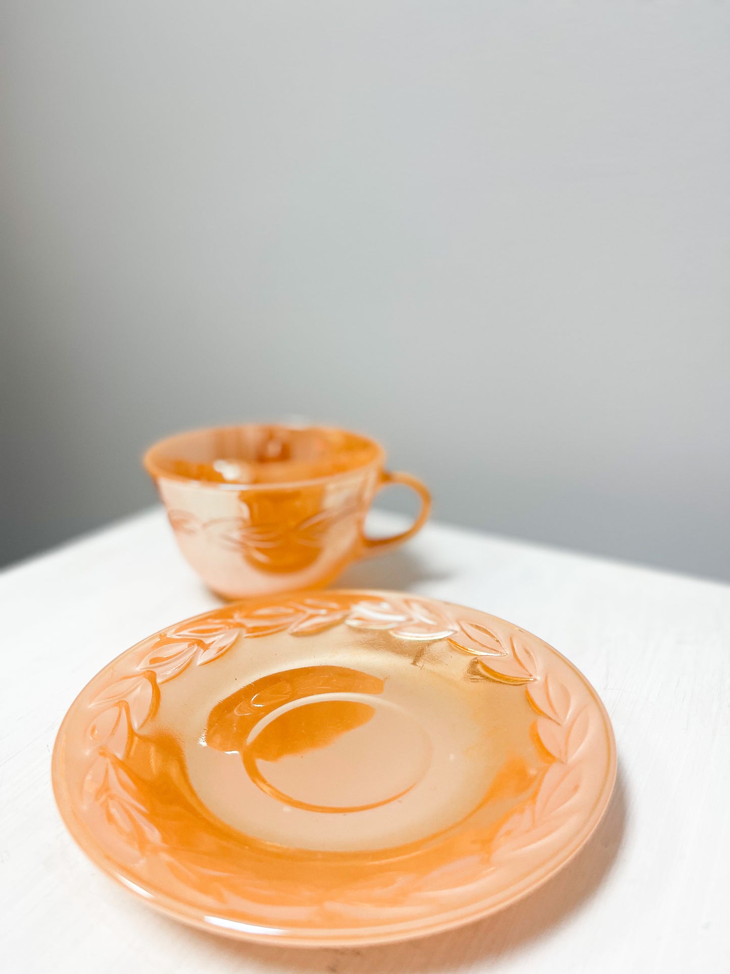 Peach Lustre Fire King Cup & Saucer Set