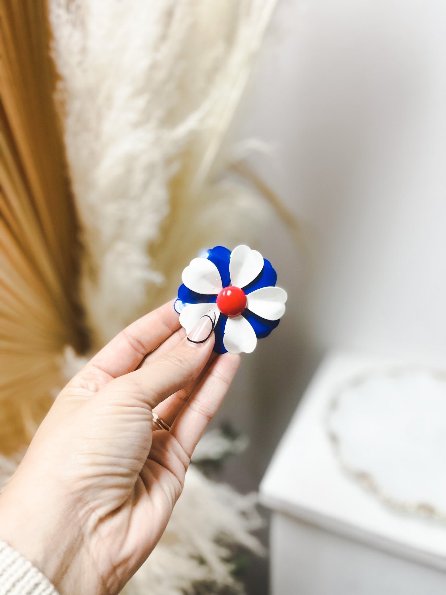 Blue, Red & White Enamel brooch