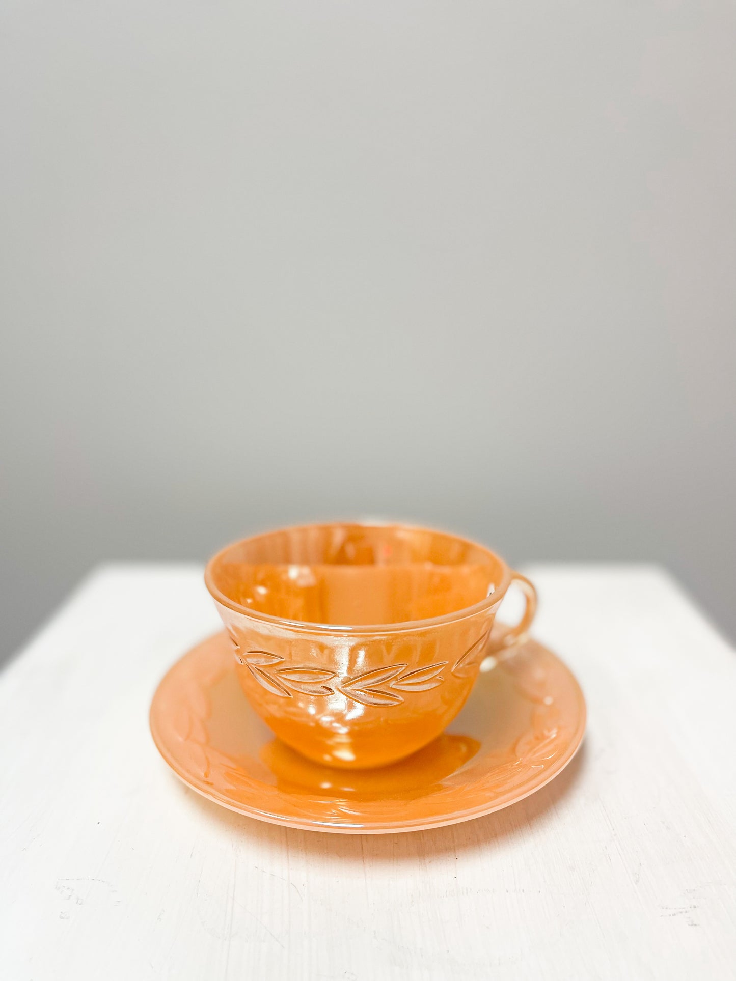 Peach Lustre Fire King Cup & Saucer Set