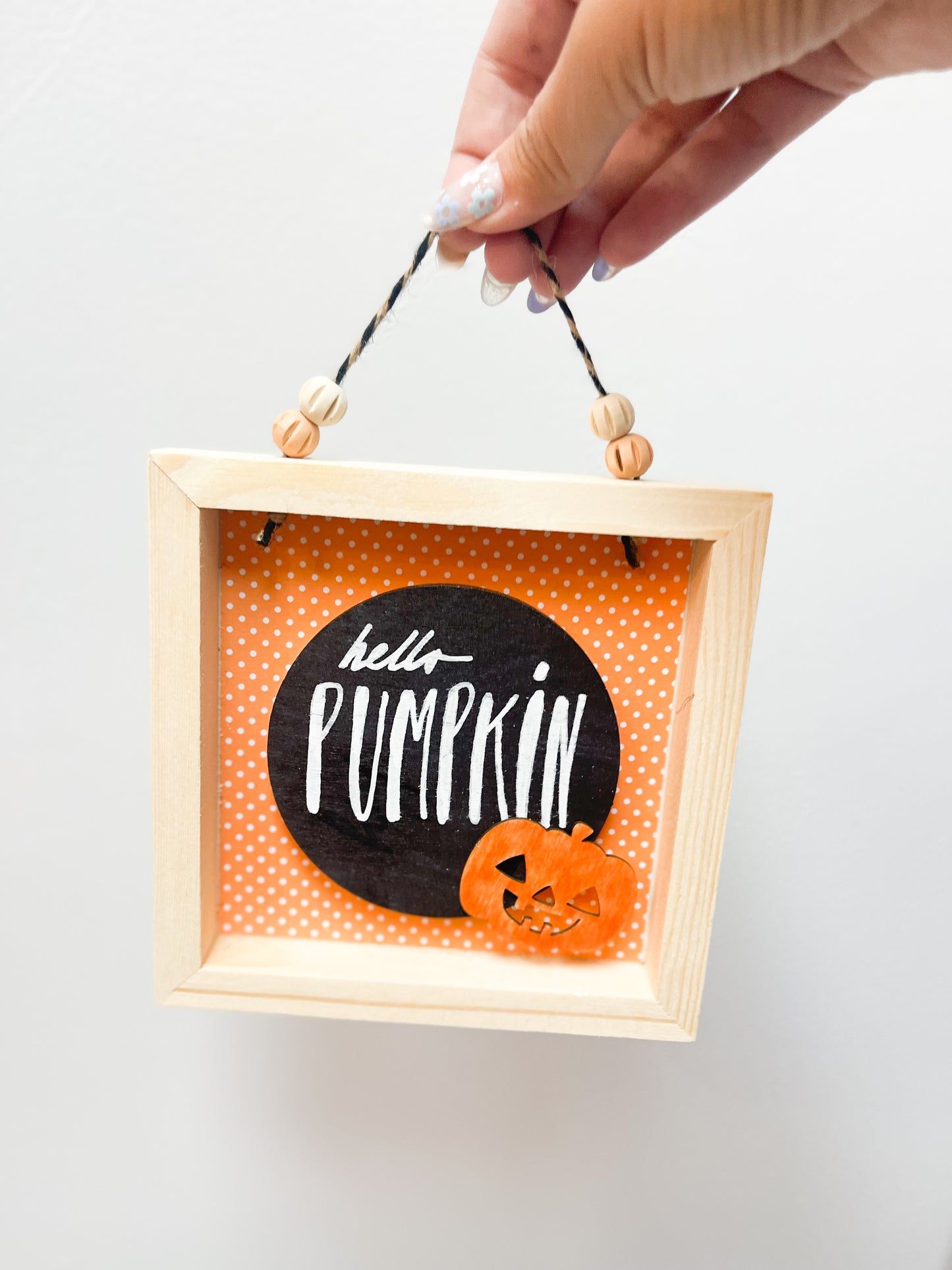 Hello Pumpkin Sign Orange Polka Dot Background