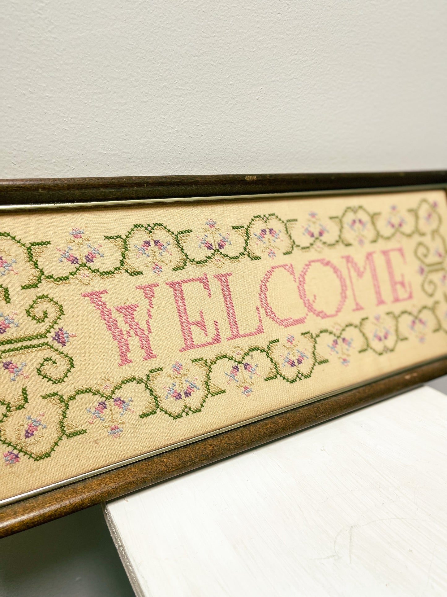 Welcome Needlepoint in frame