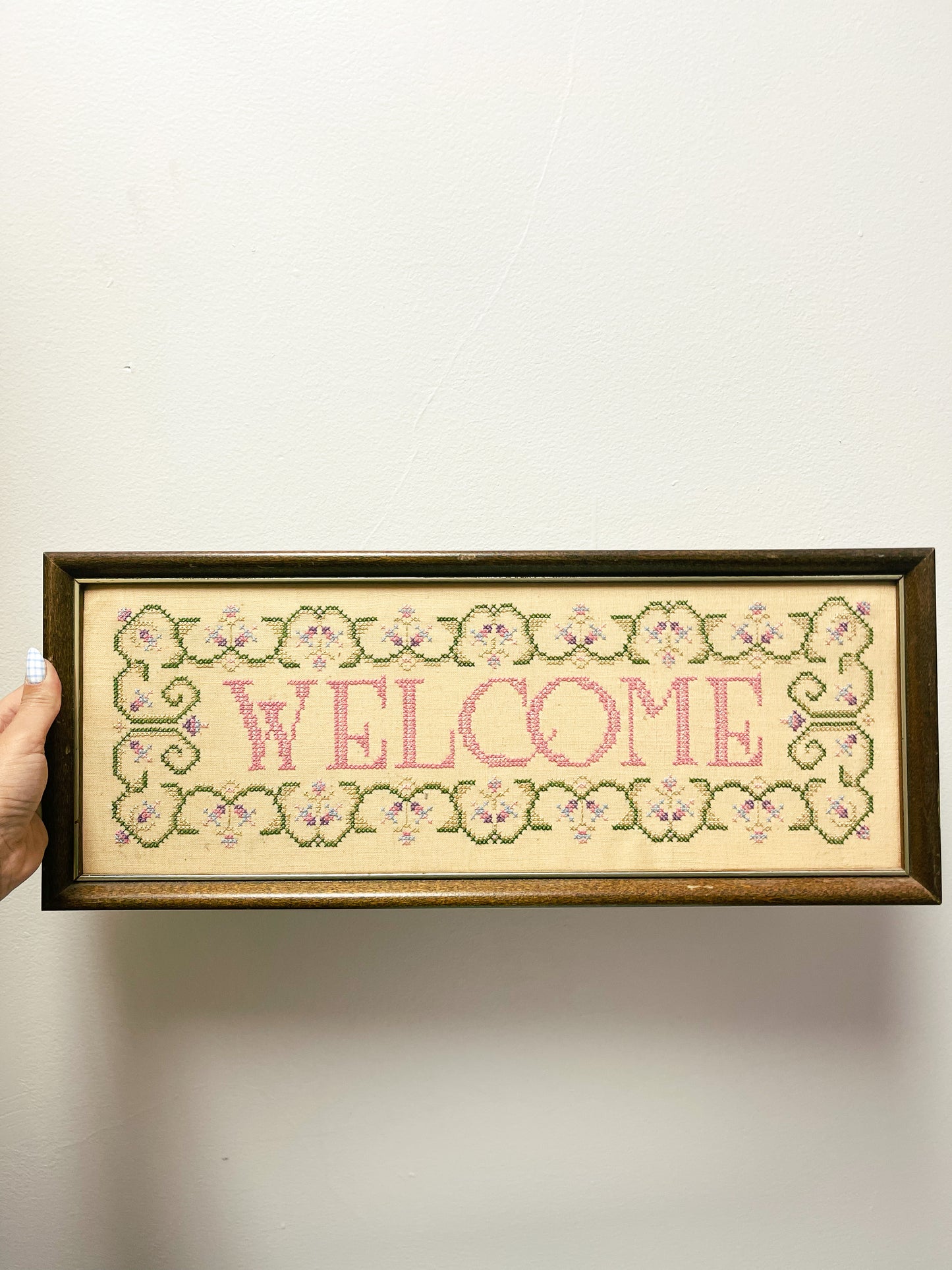 Welcome Needlepoint in frame