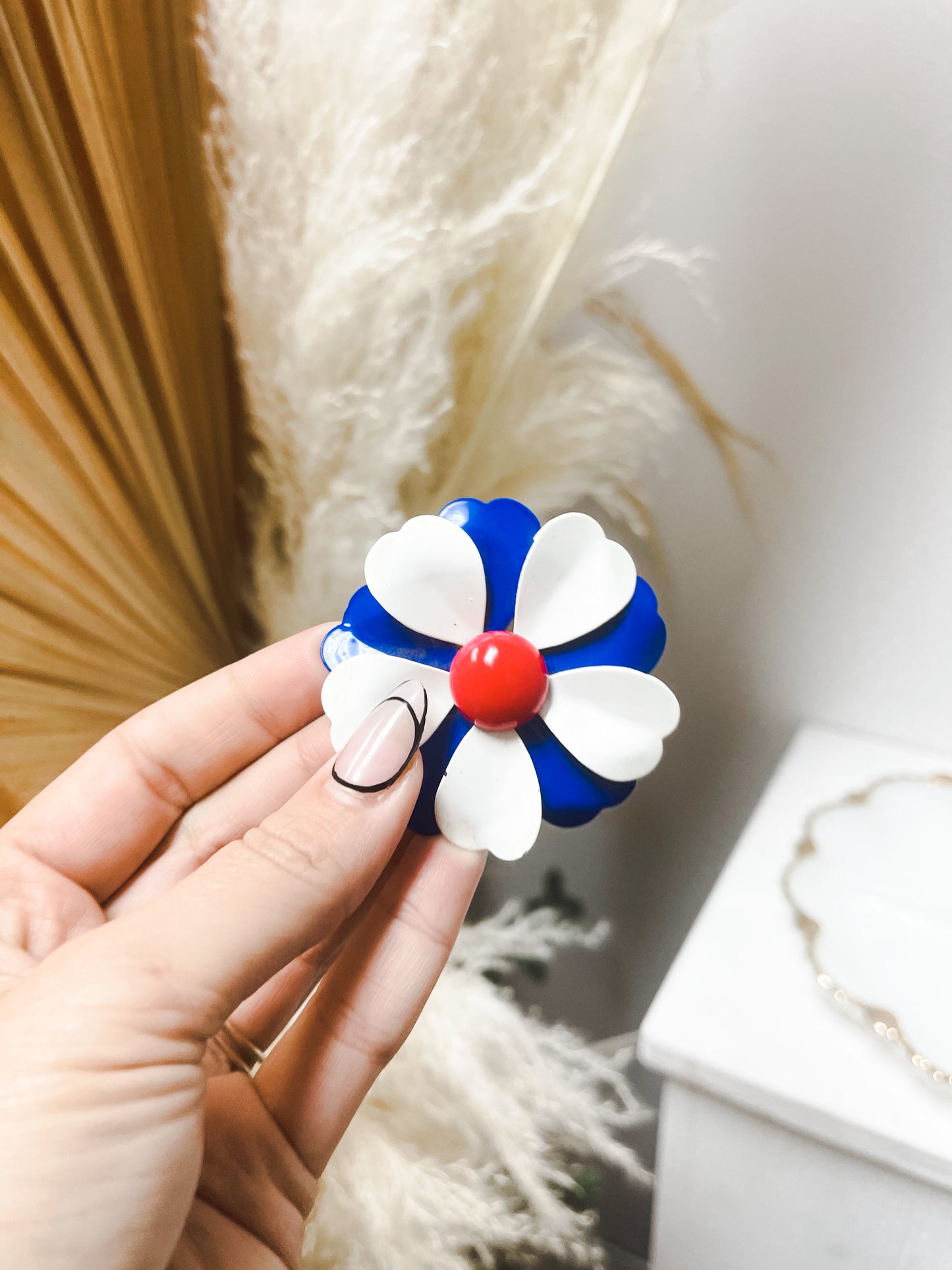 Blue, Red & White Enamel brooch