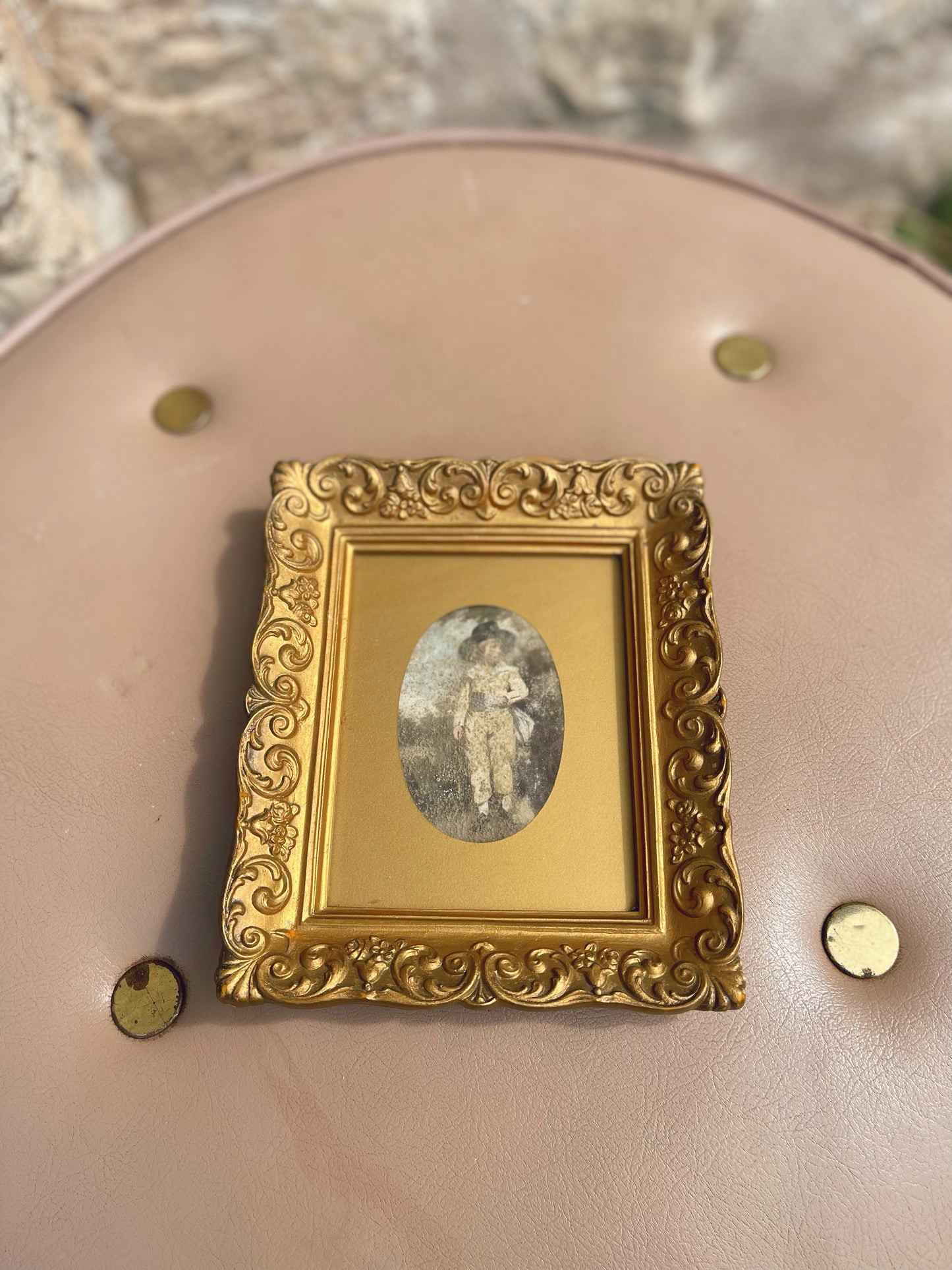 Print of Boy in Vintage Frame - 6 1/2 by 6 1/2 inches