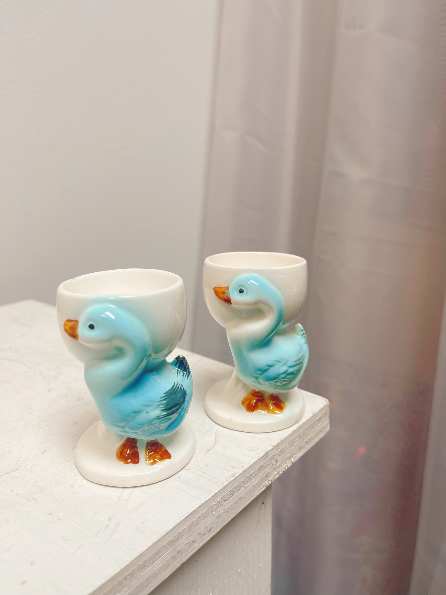 Pair of Egg Cups with blue geese - Made in Japan