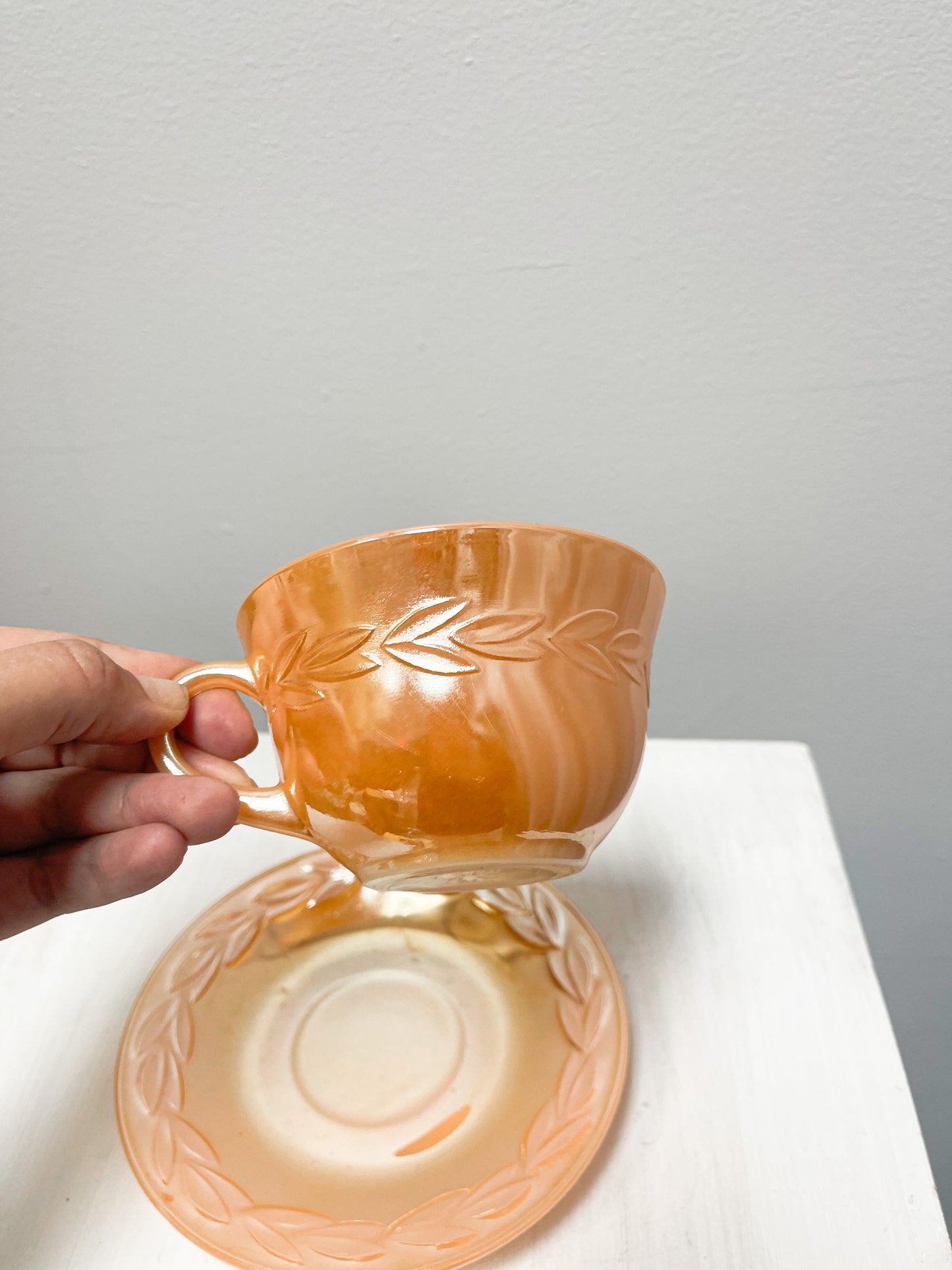 Peach Lustre Fire King Cup & Saucer Set