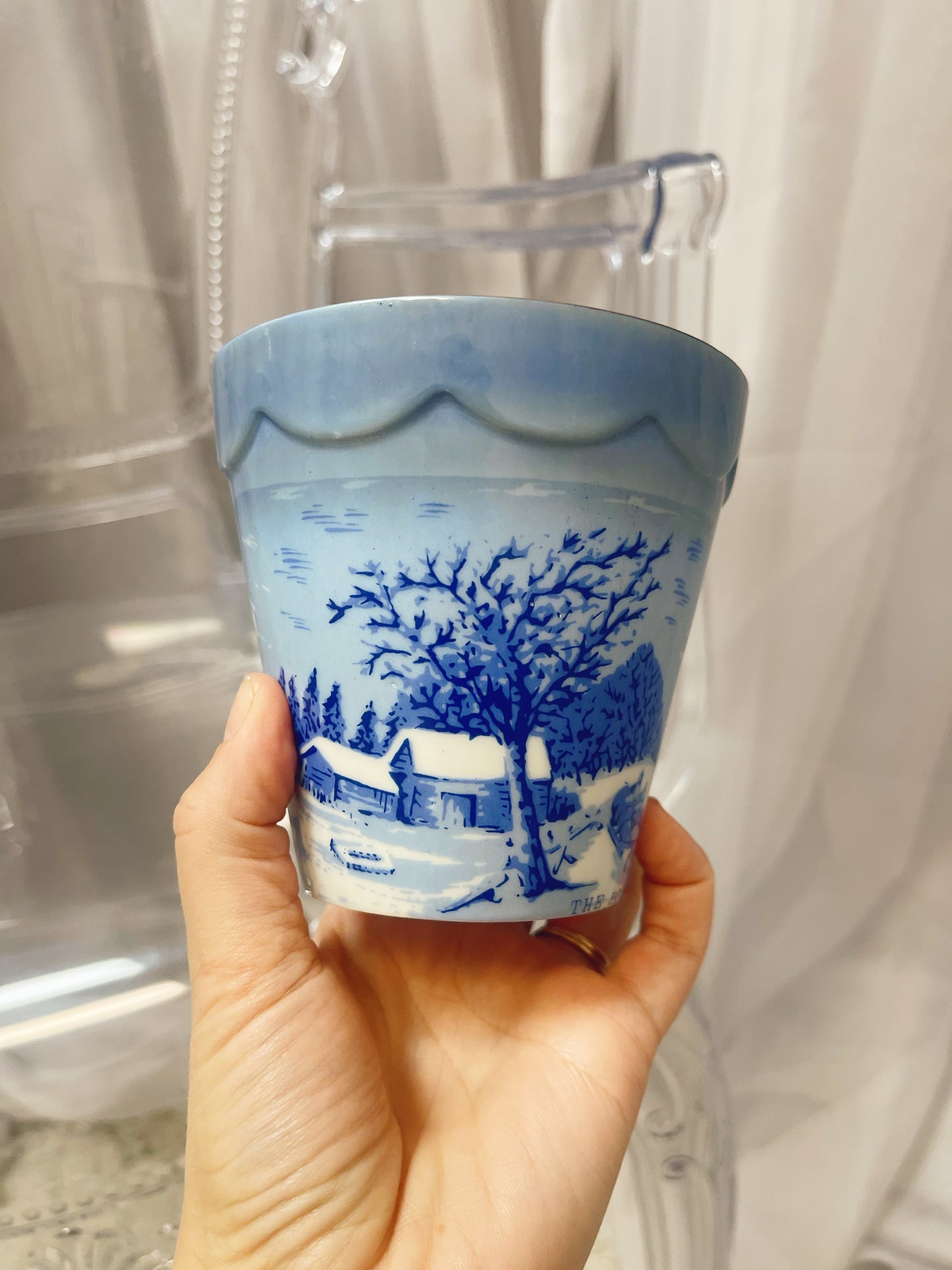 The Homestead in Winter Currier & Ives Vintage Pottery Pot - made in Japan