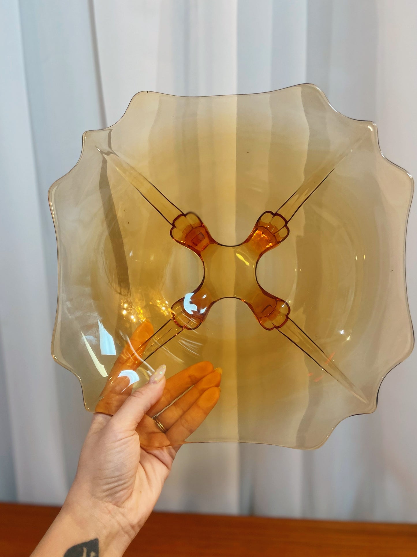 Amber Glass Footed Fruit Bowl