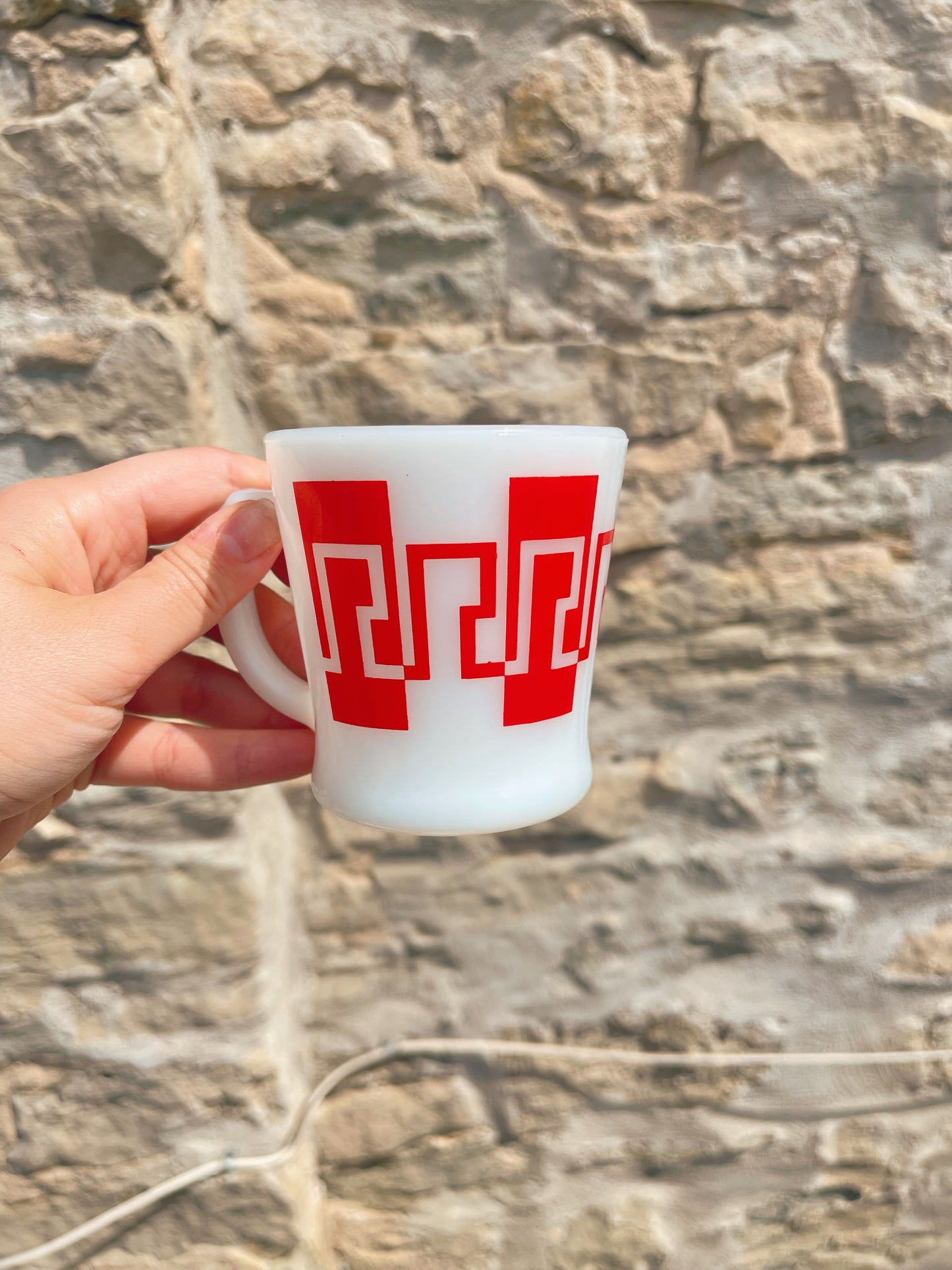 Fire King Red & White Line Pattern Mug