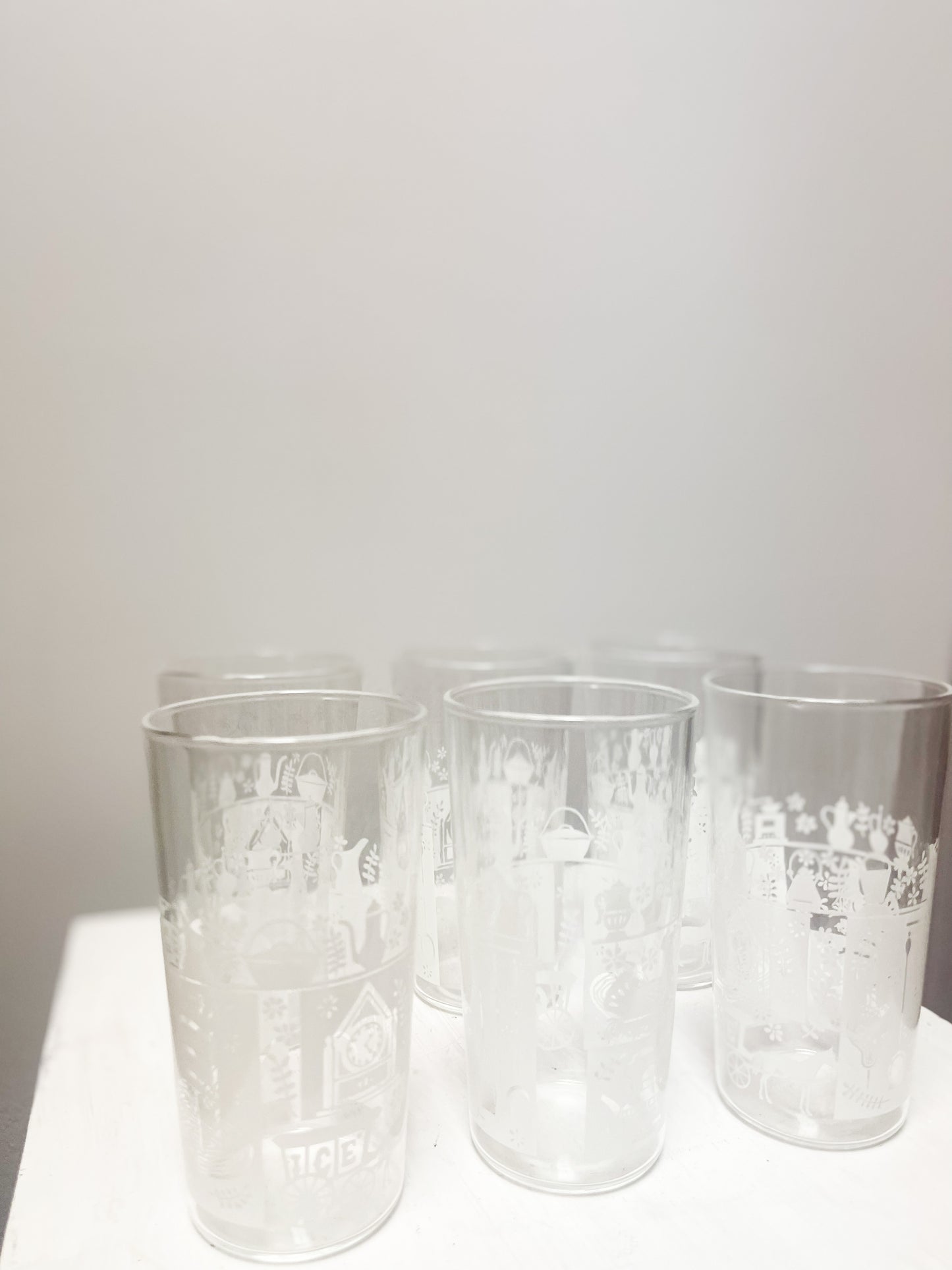 Set of 6 White Pattern Juice Glasses