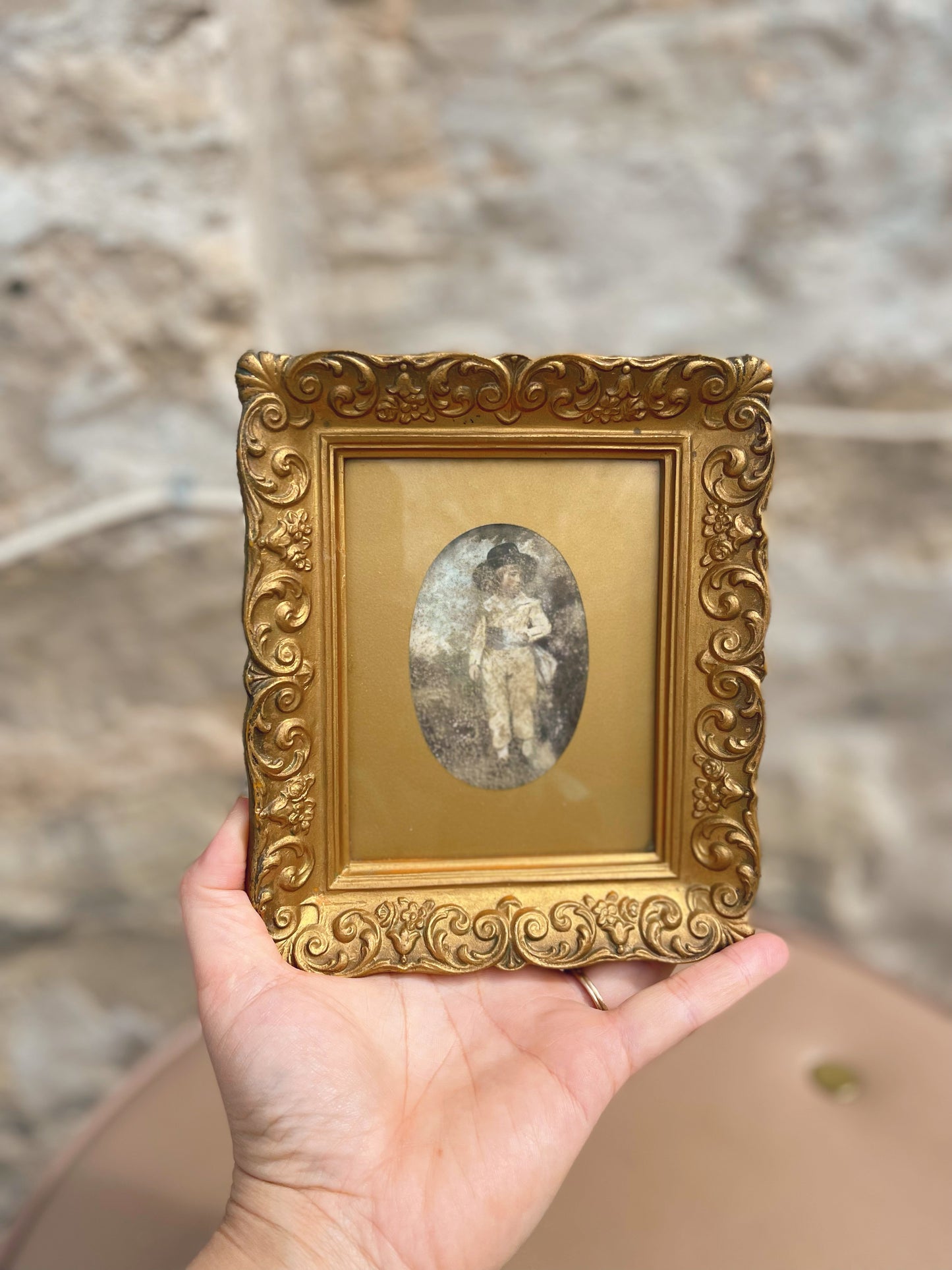 Print of Boy in Vintage Frame - 6 1/2 by 6 1/2 inches