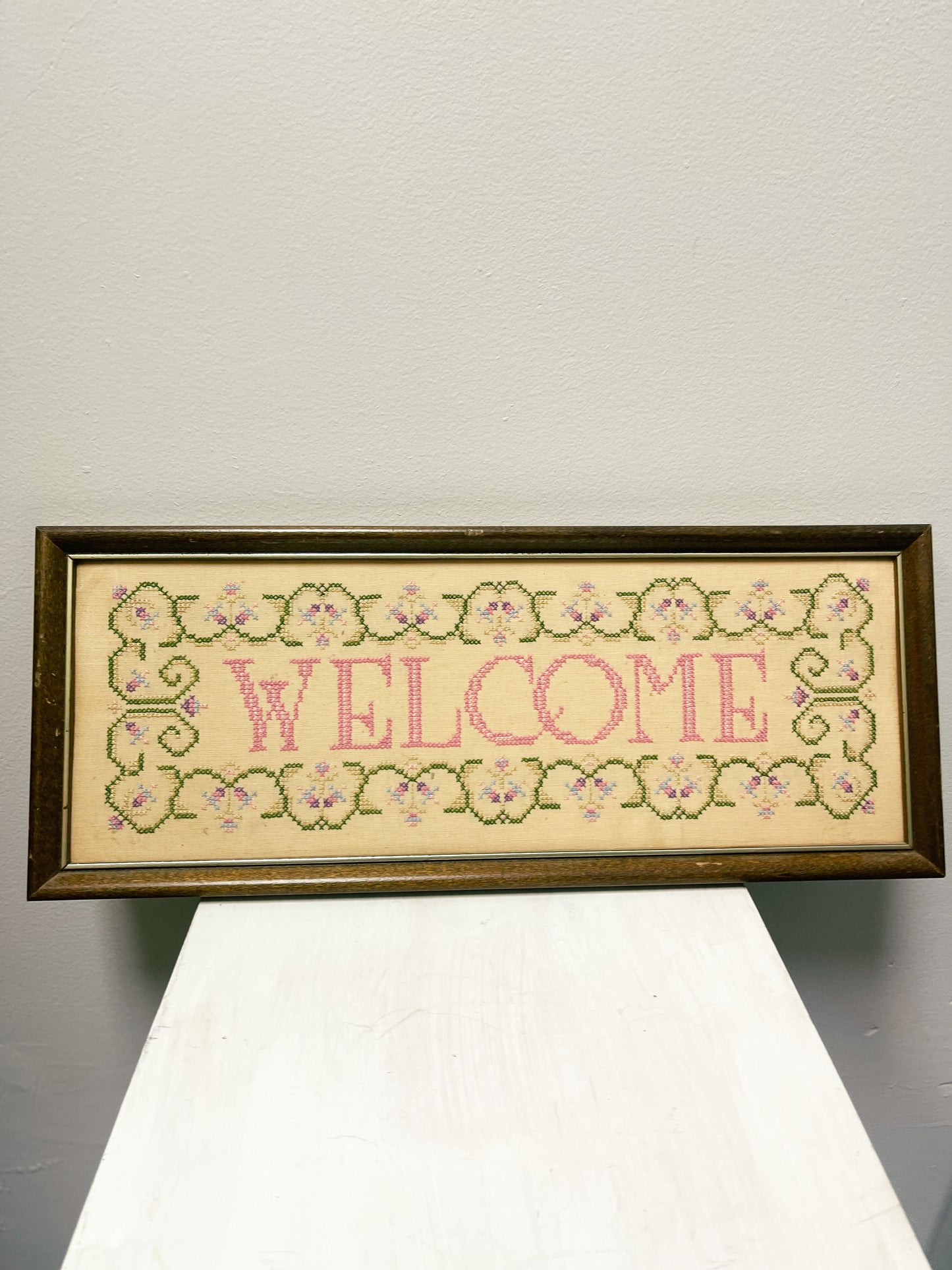 Welcome Needlepoint in frame