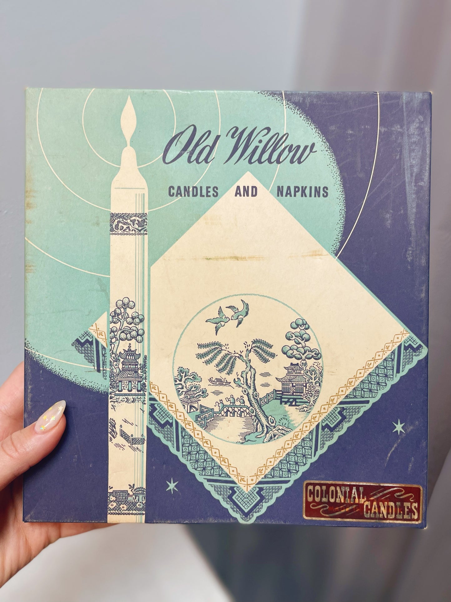 Old Willow Candles & Napkins Set