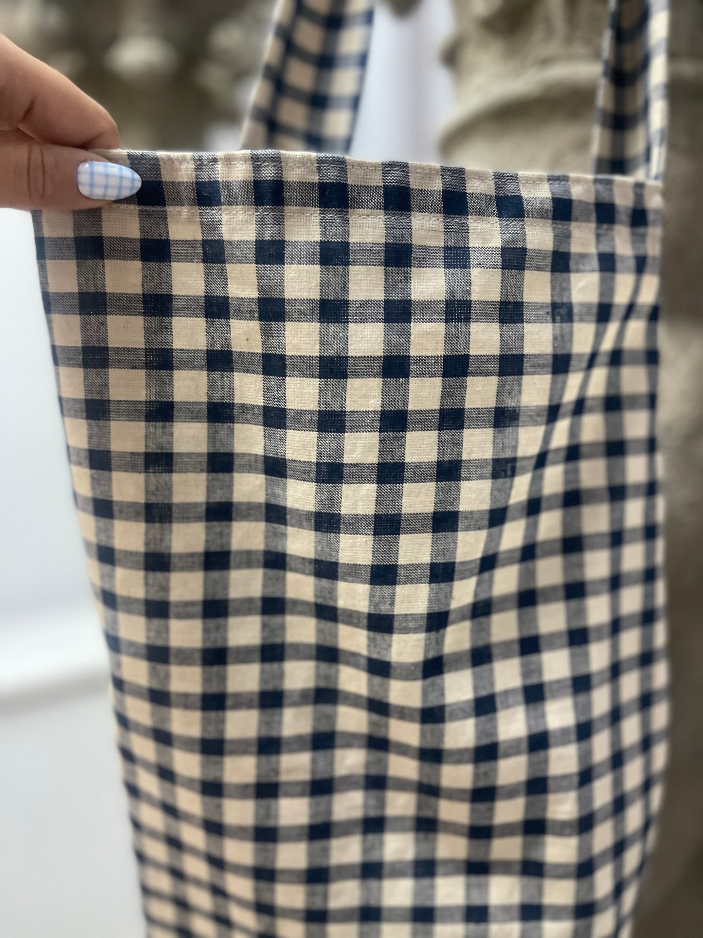 Handmade Blue Gingham Tote Bag