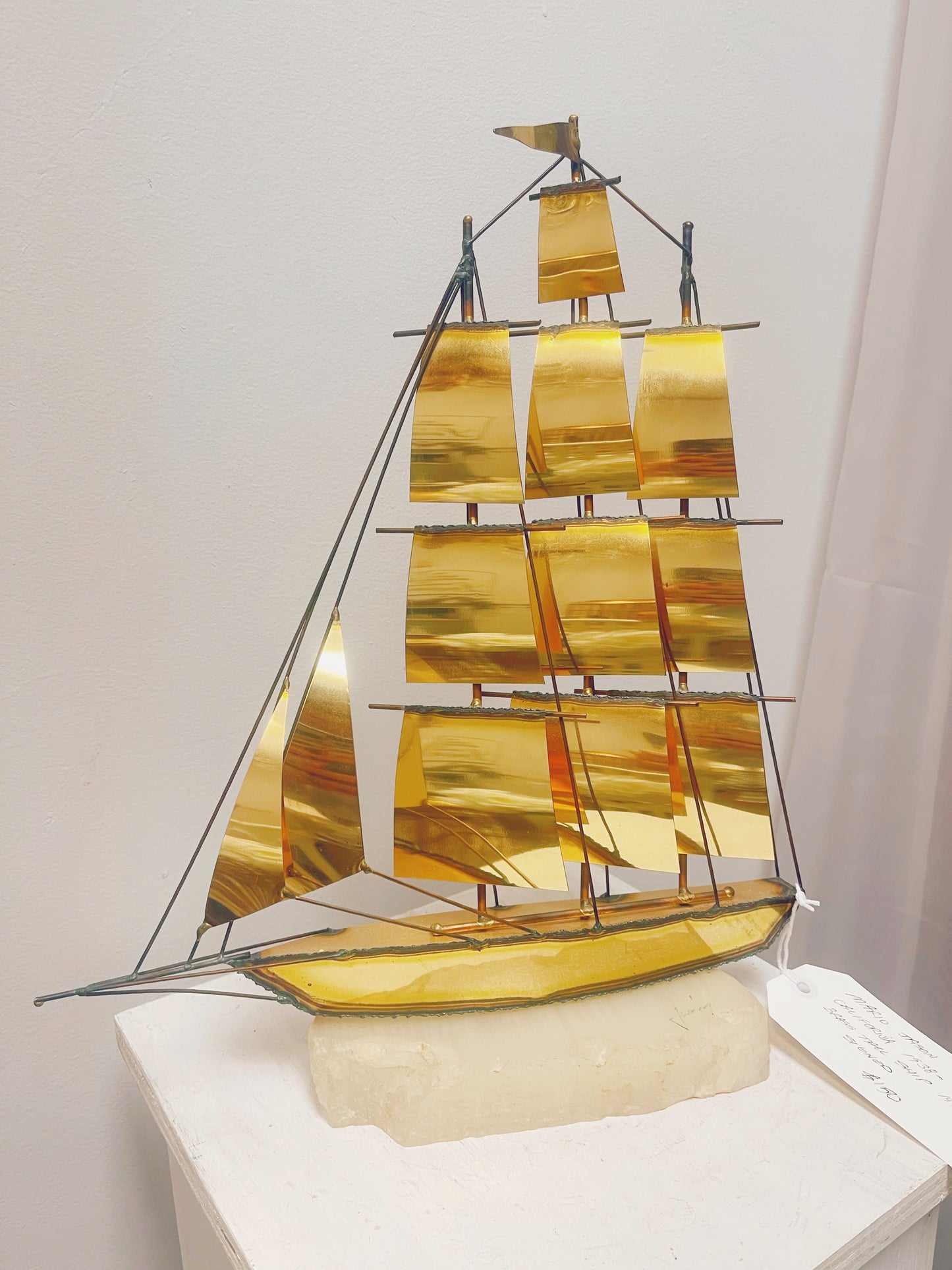 Brass Ship with Marble Base - Mario Jason 1970s