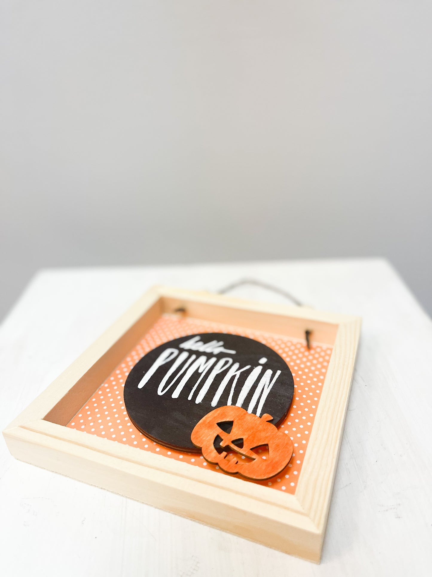 Hello Pumpkin Sign Orange Polka Dot Background