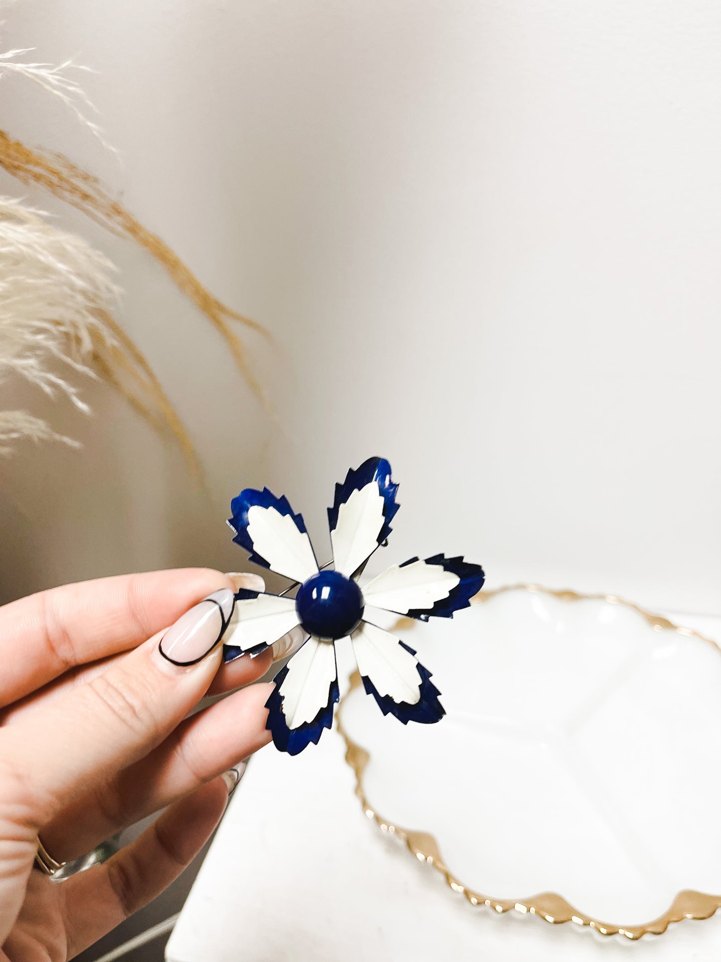 Blue & White Flower Enamel brooch