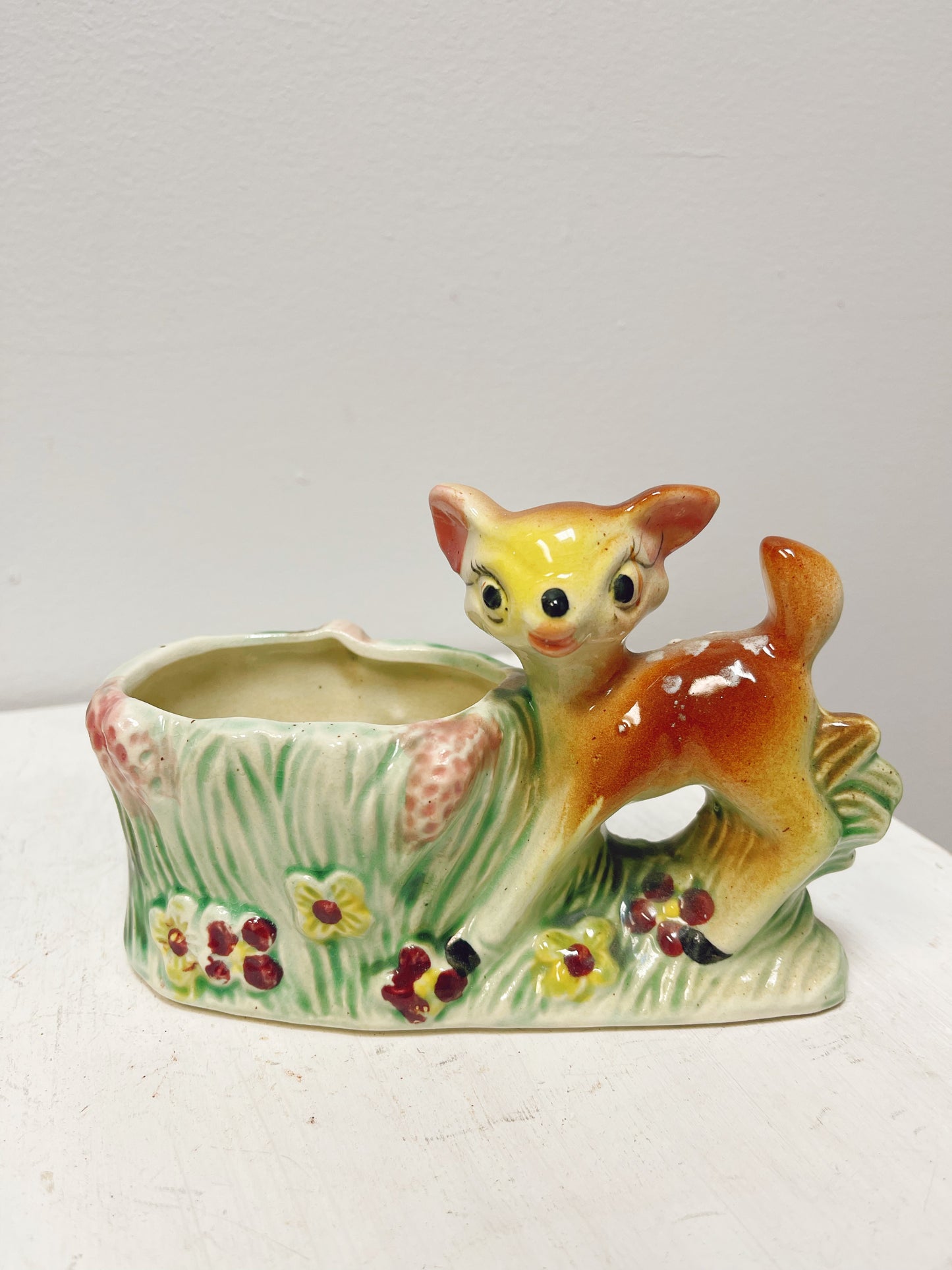 Vintage Hand Crafted Deer Pottery Planter